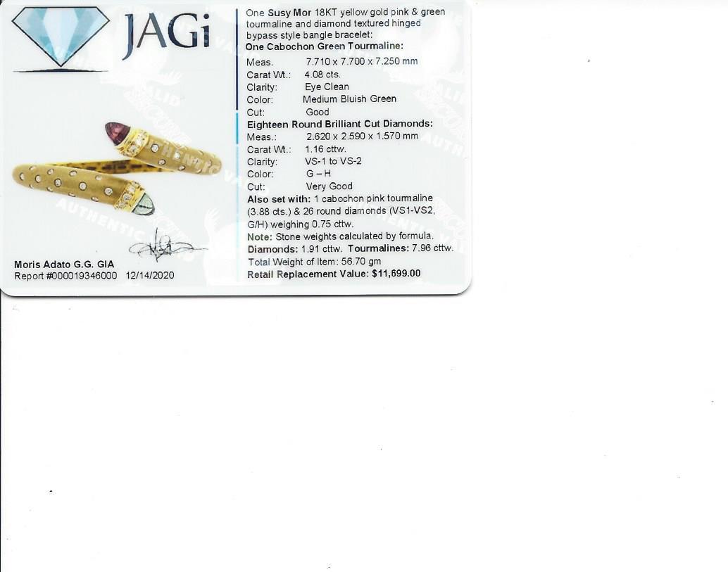 Susy Mor Bypass-Armreif aus 18 Karat Gold mit rosa und grünem Turmalin und Diamanten 5