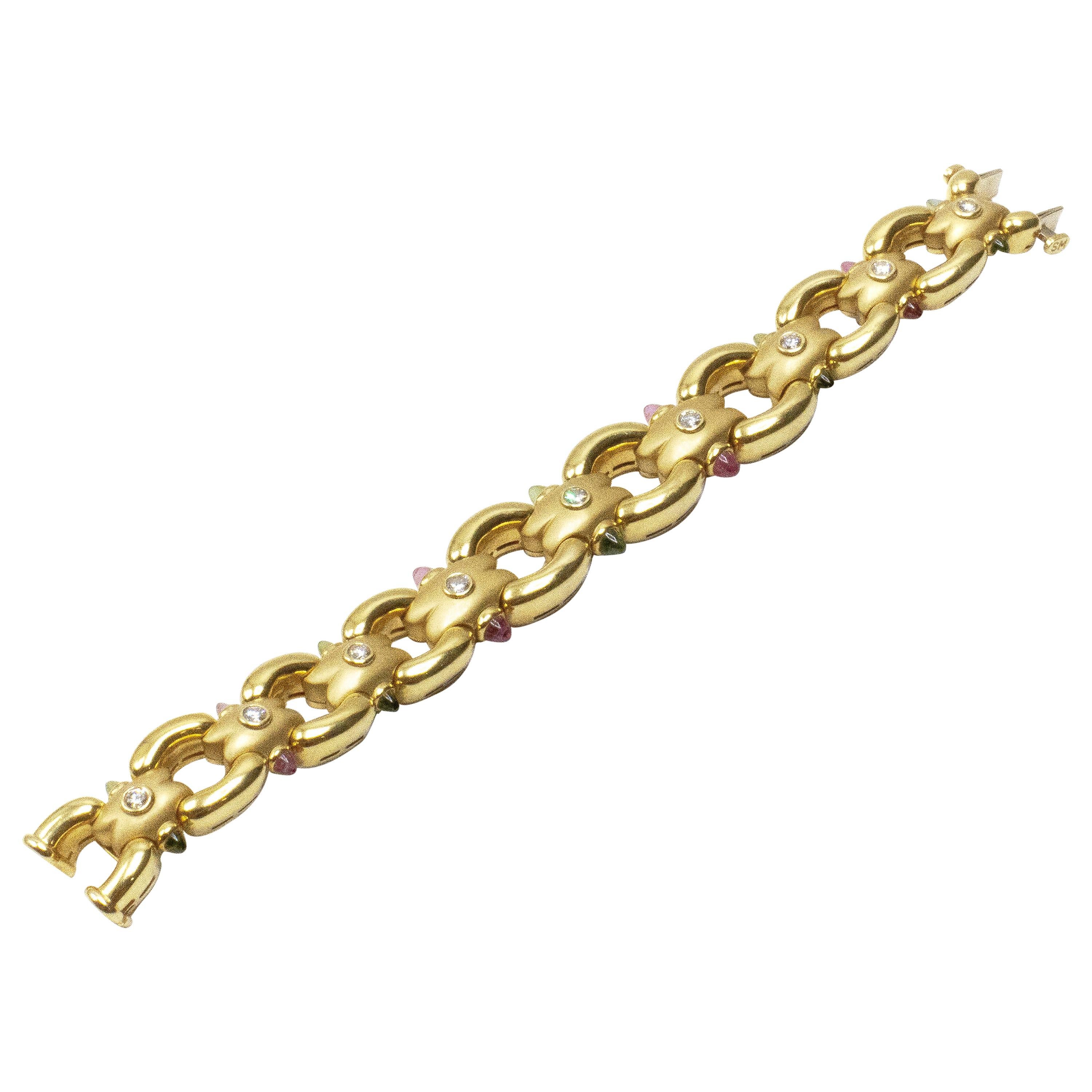 Susy Mor Tourmaline Diamond 18 Karat Gold Bracelet For Sale