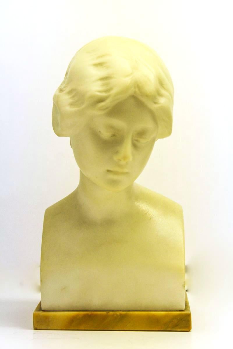 European Suteur for Schumacher & Co. Carrara Marble Bust of a Young Woman