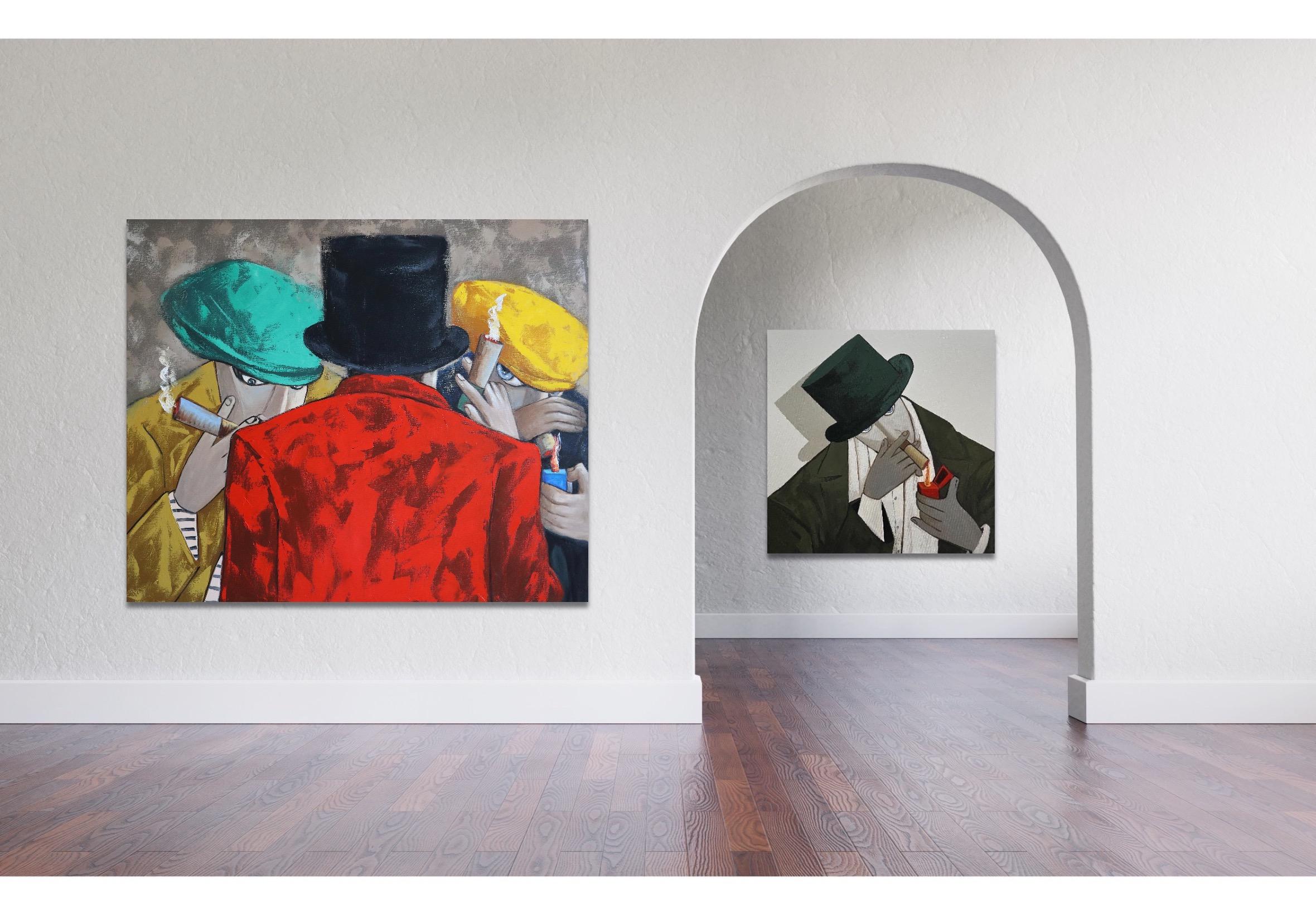 Conspirators discuss a course of action - Brown Figurative Painting by Suthamma (Ta) Byrne