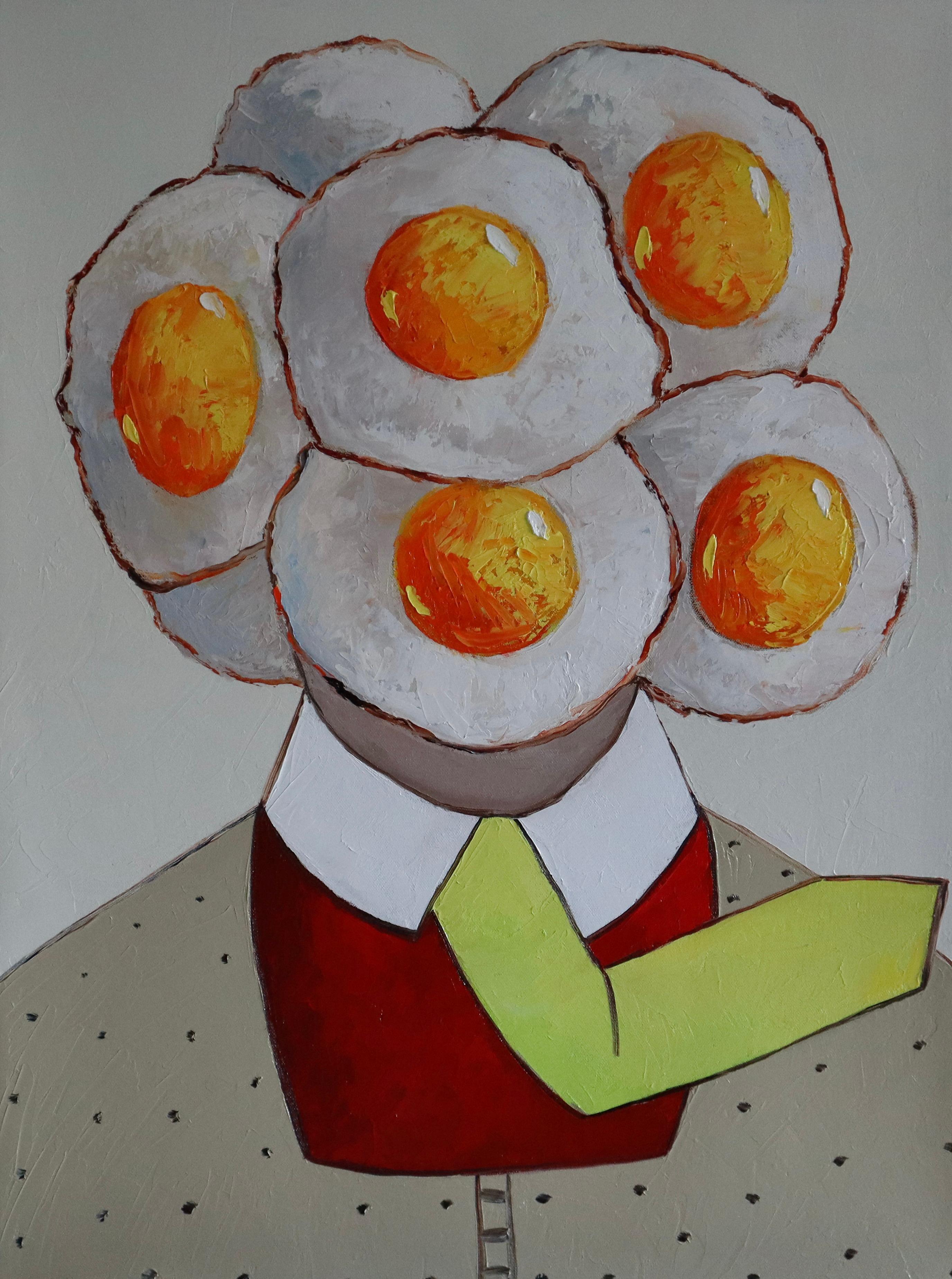 Suthamma (Ta) Byrne Portrait Painting - Egg Boy on a windy day