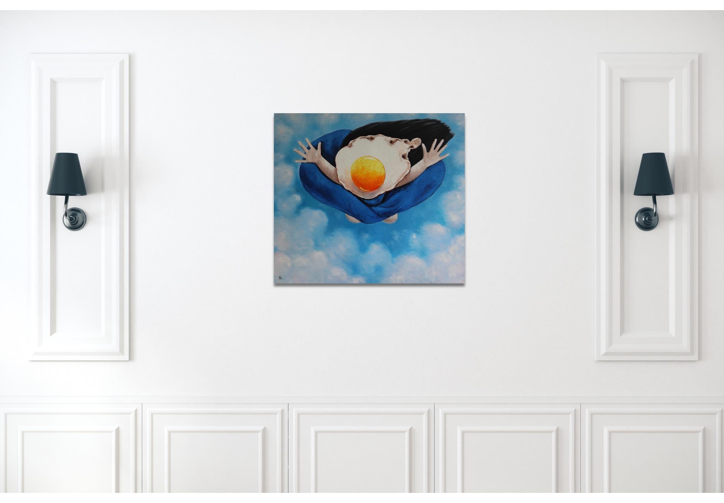 Eiermädchen fliegend (Blau), Portrait Painting, von Suthamma (Ta) Byrne