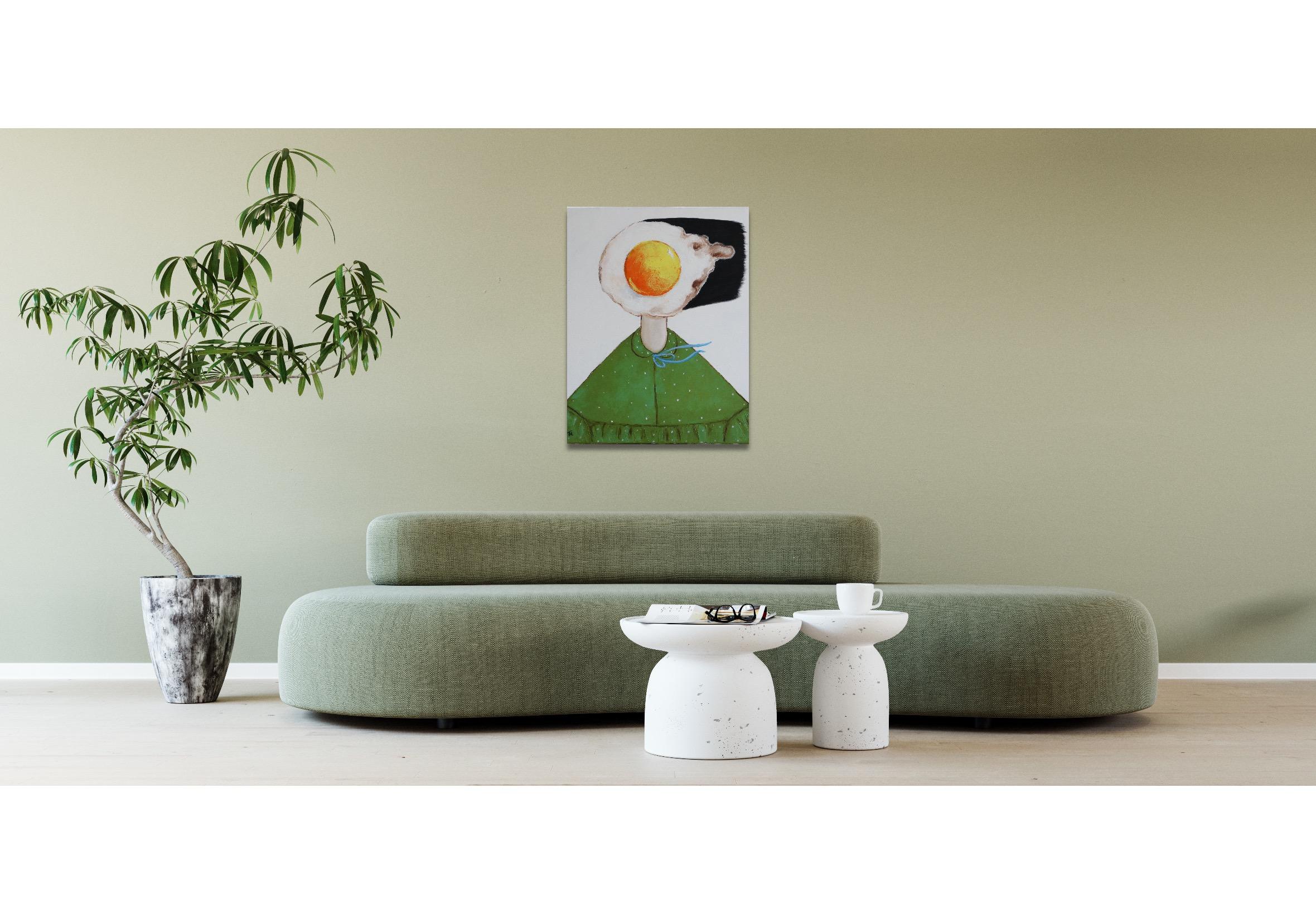 Egg girl en vert - Painting de Suthamma (Ta) Byrne