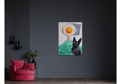 Egg girl with her black cat