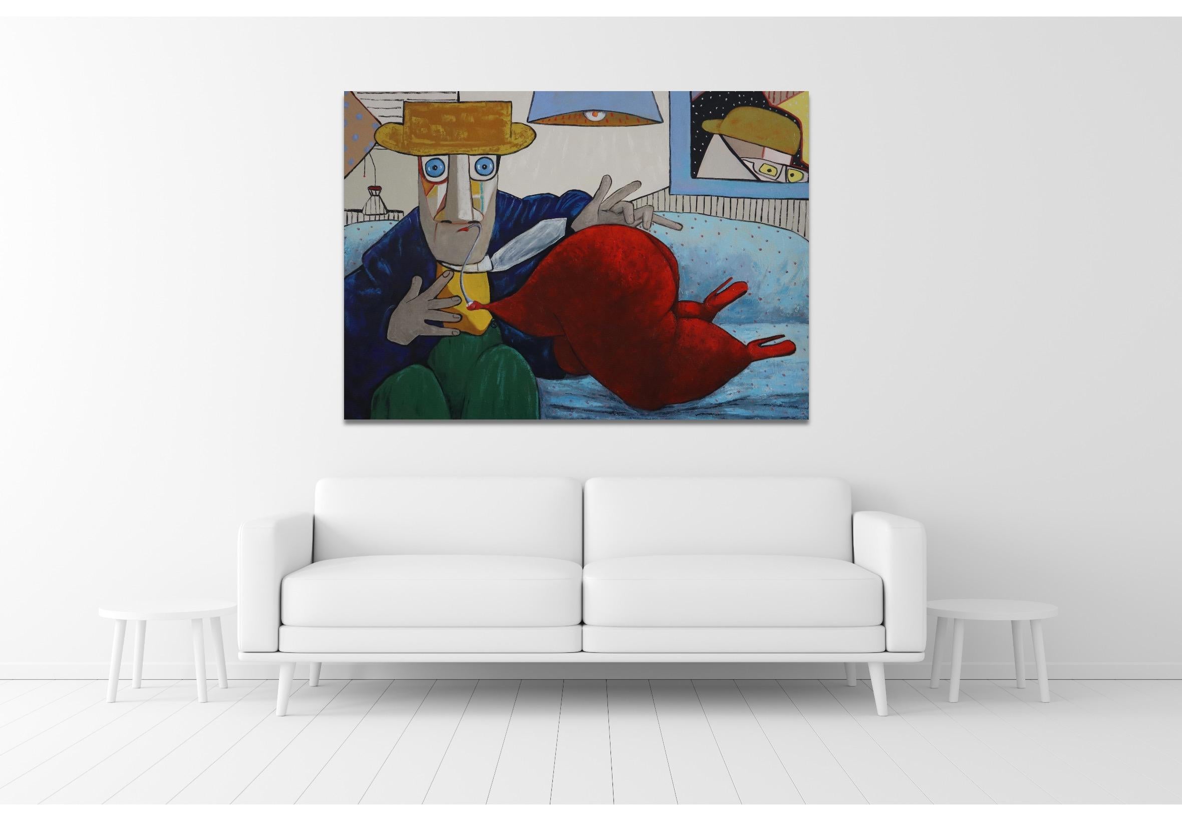 Sax duo - Black Figurative Painting by Suthamma (Ta) Byrne