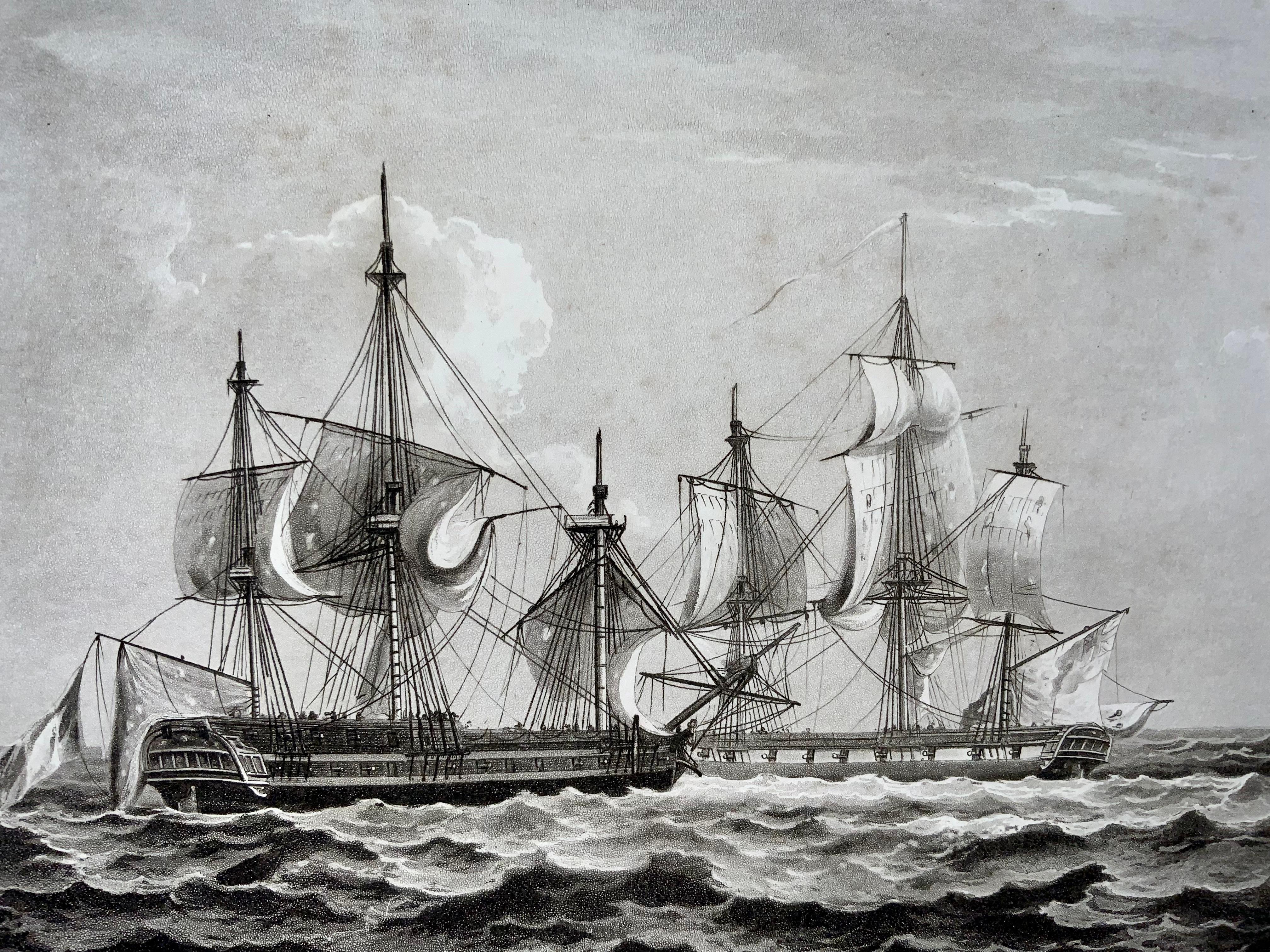 Georgian Sutherland, Capture of La Guerrière in 1809, maritime aquatint For Sale