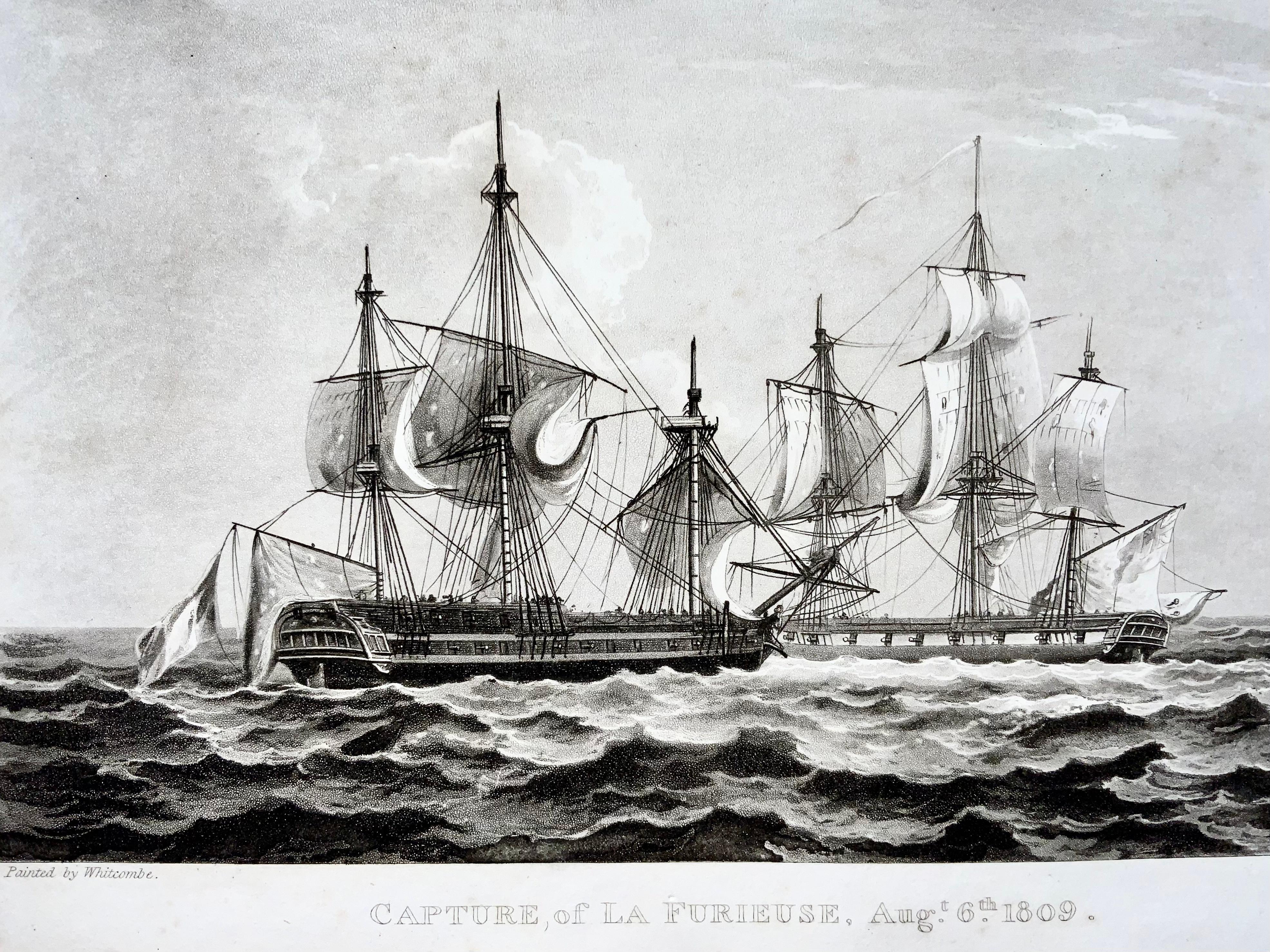 English Sutherland, Capture of La Guerrière in 1809, maritime aquatint For Sale