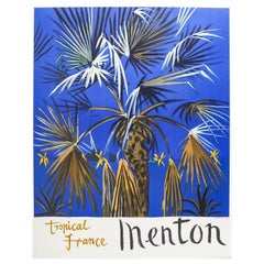 Sutherland, Original Reiseplakat, Menton Französische Riviera, Strand, Palmenbaum 1964