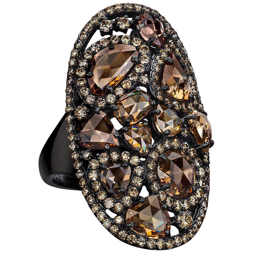 Sutra 18 Karat Blackened Gold and 7.68 Carat Brown Diamond Oval Ring For Sale