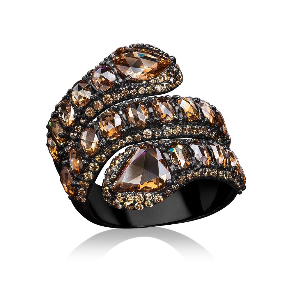 Contemporary Sutra 18 Karat Blackened Gold with Brown Diamonds Double Serpent Ring
