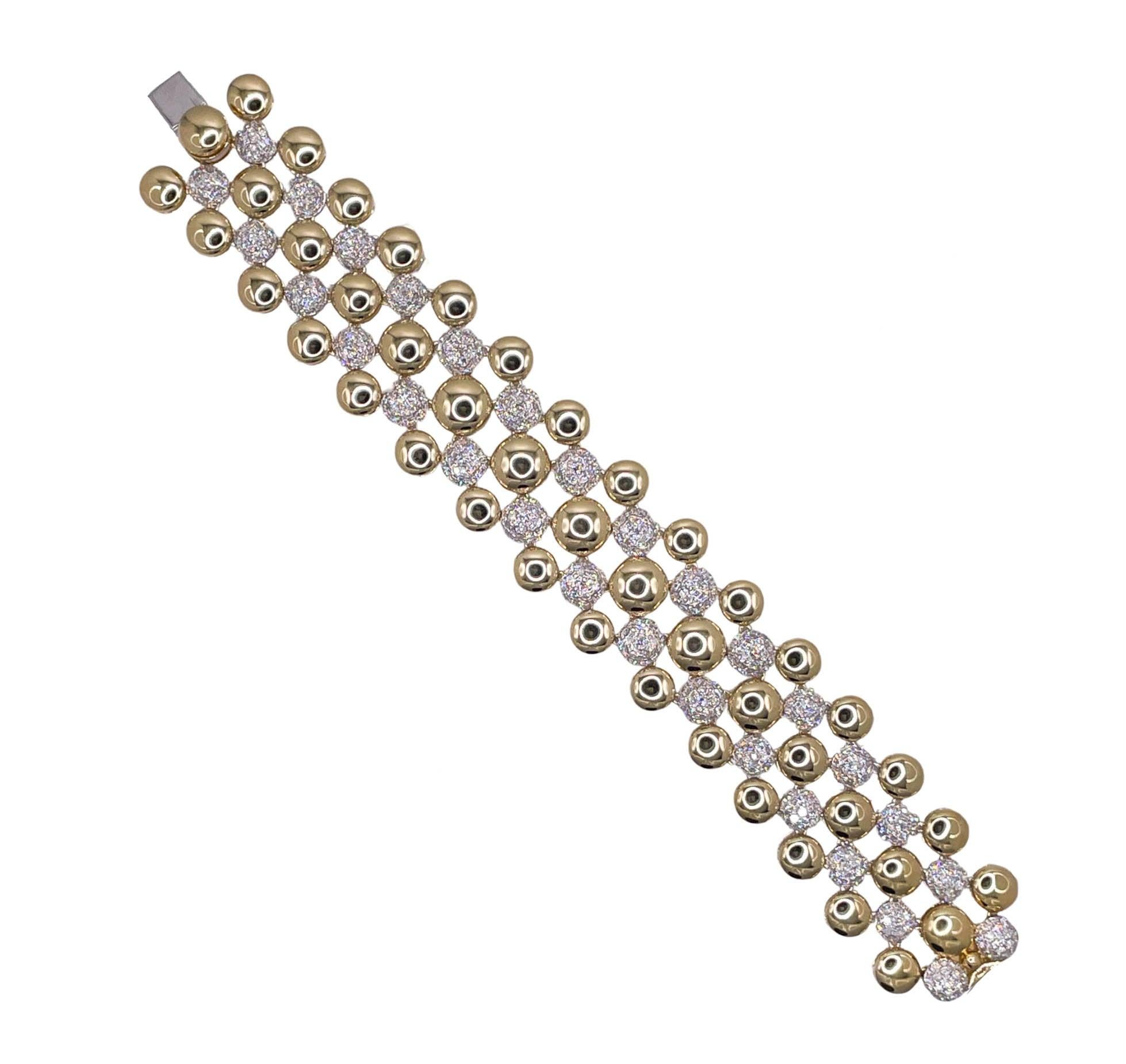 Round Cut SUTRA 18k Two Tone Gold Diamond Bubble Bracelet For Sale
