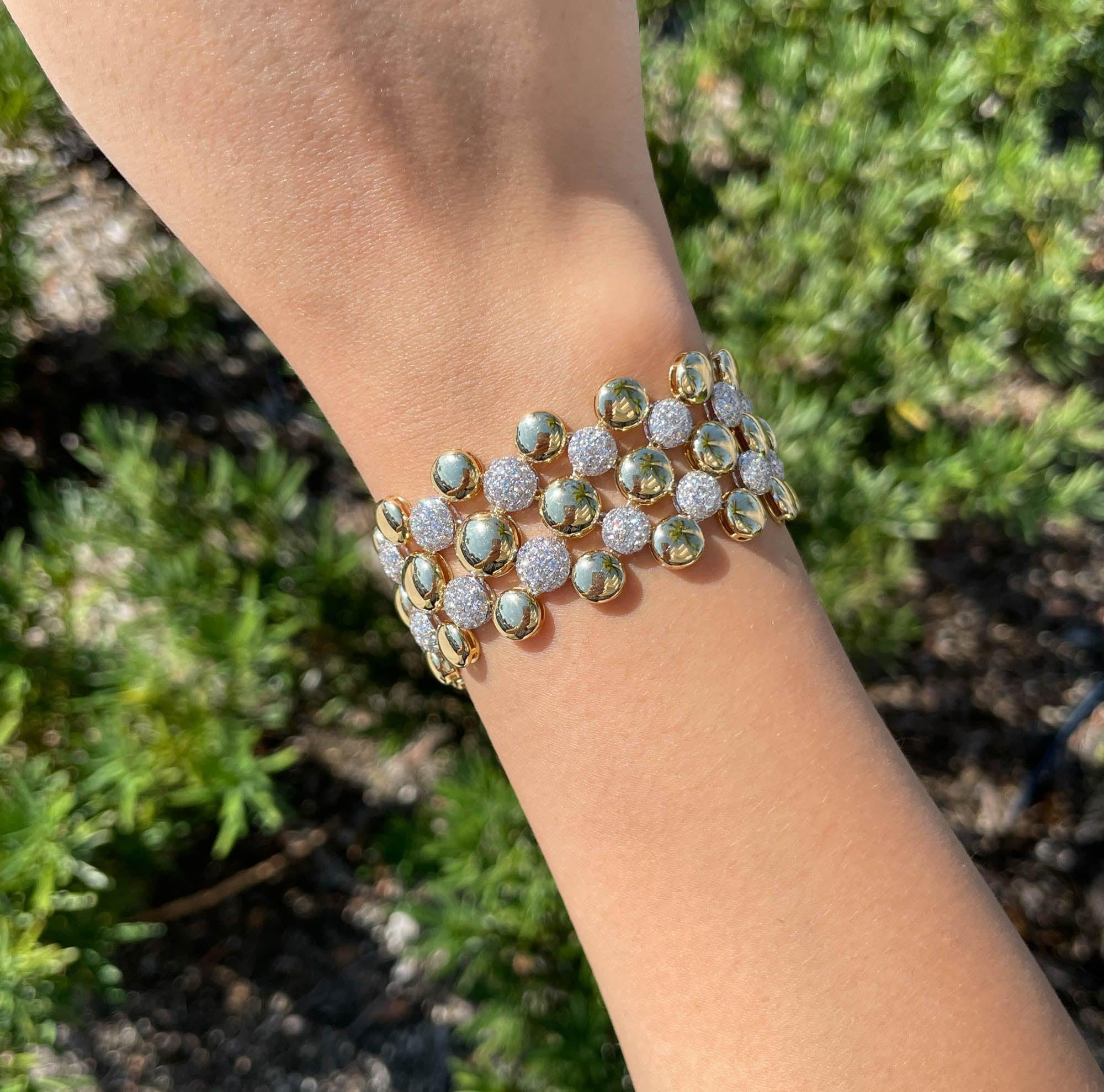 Women's or Men's SUTRA 18k Two Tone Gold Diamond Bubble Bracelet For Sale