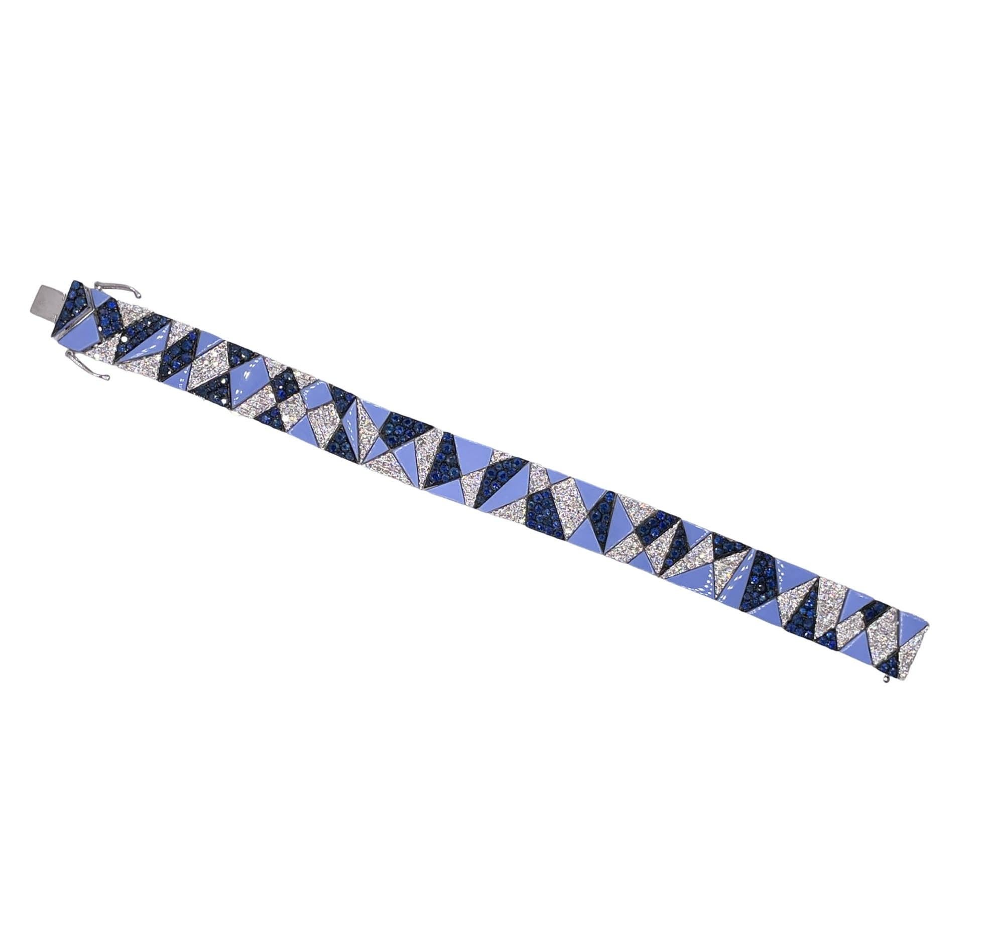 Mixed Cut SUTRA 18k White Gold Sapphire and Diamond Bracelet For Sale