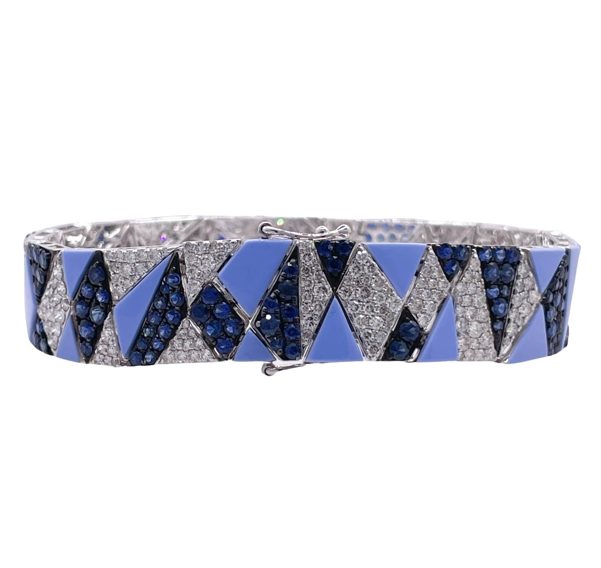 SUTRA 18k White Gold Sapphire and Diamond Bracelet In Good Condition For Sale In Boca Raton, FL