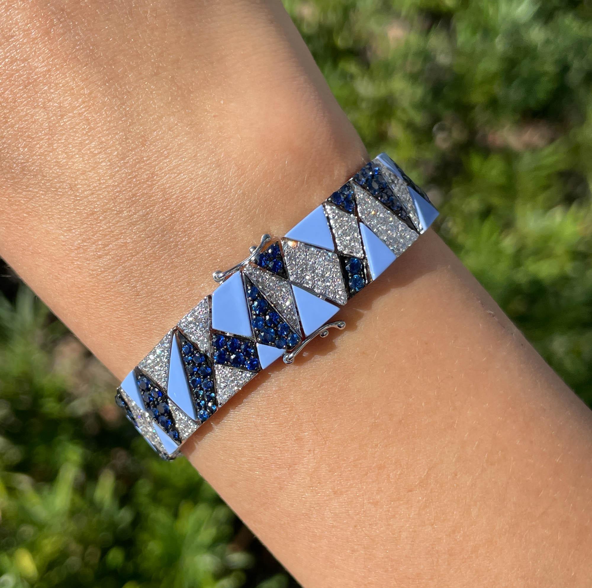 Women's or Men's SUTRA 18k White Gold Sapphire and Diamond Bracelet For Sale