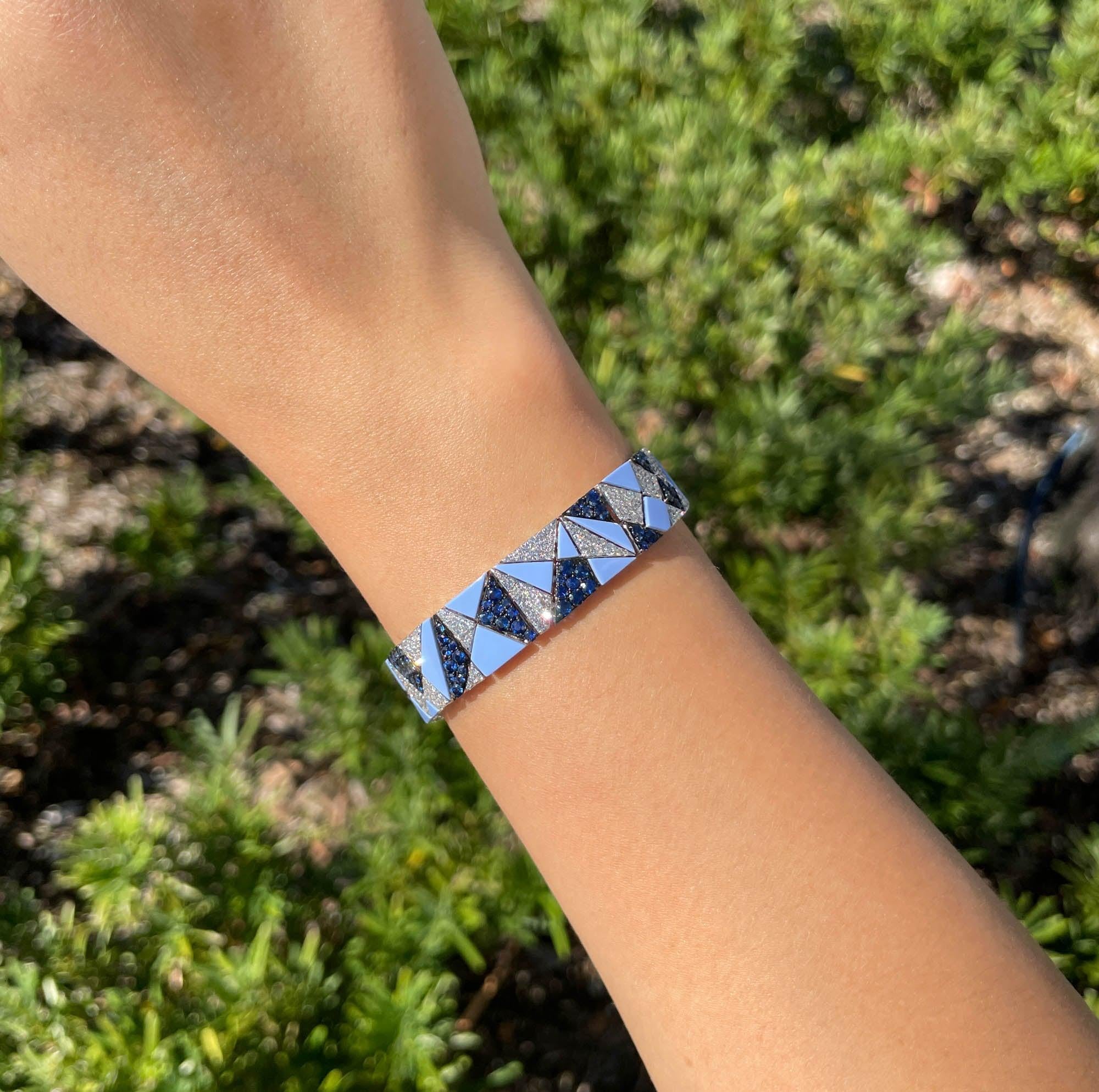 SUTRA 18k White Gold Sapphire and Diamond Bracelet For Sale 2