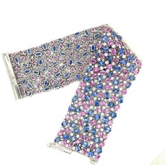 Sutra 18KT WG Mesh Bracelet 33.54Ct Blue Saph 21.80Ct Pink Saph 8.68Ct Diamond
