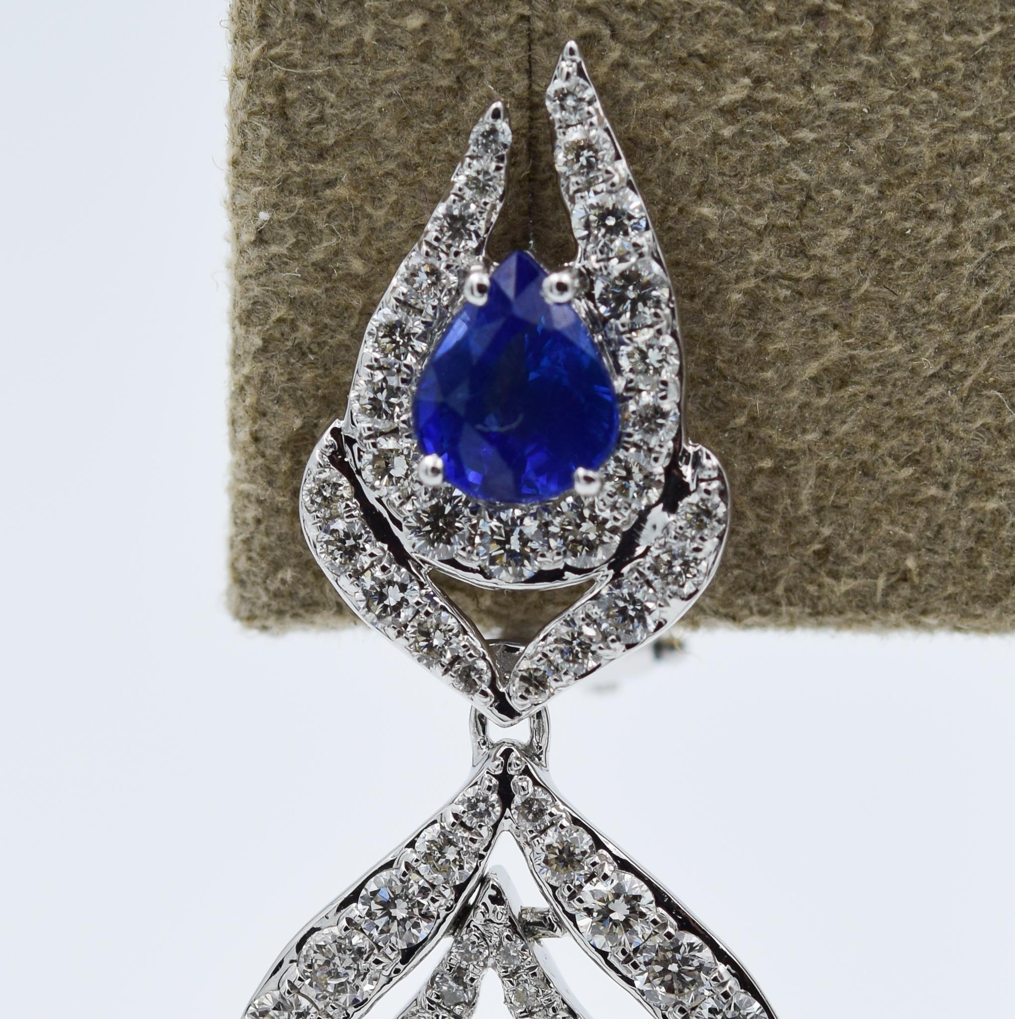 Women's Sutra Feather Earrings in 18 Karat Gold with Tanzanite Sapphire and Diamond