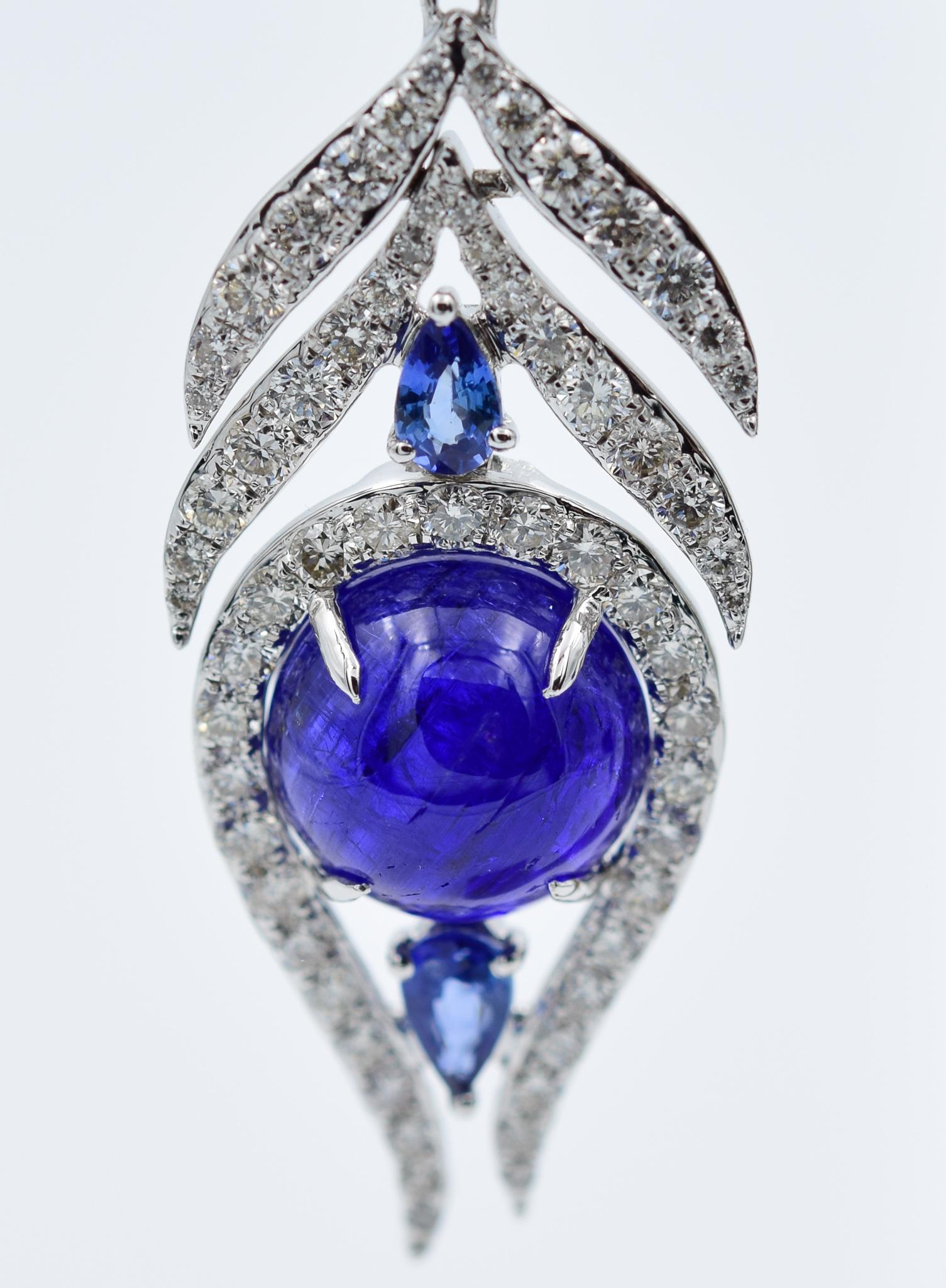 Sutra Feather Earrings in 18 Karat Gold with Tanzanite Sapphire and Diamond 1