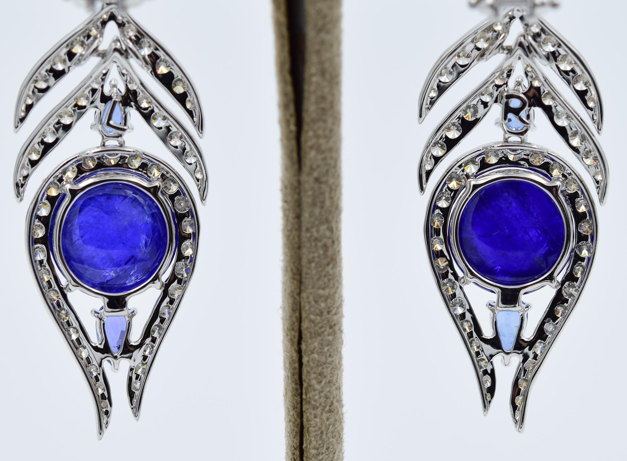 Sutra Feather Earrings in 18 Karat Gold with Tanzanite Sapphire and Diamond 2