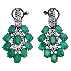 Sutra Jewels 18KT Blackened Gold Drop Earrings with 15.92Ct. Emeralds & Diamonds