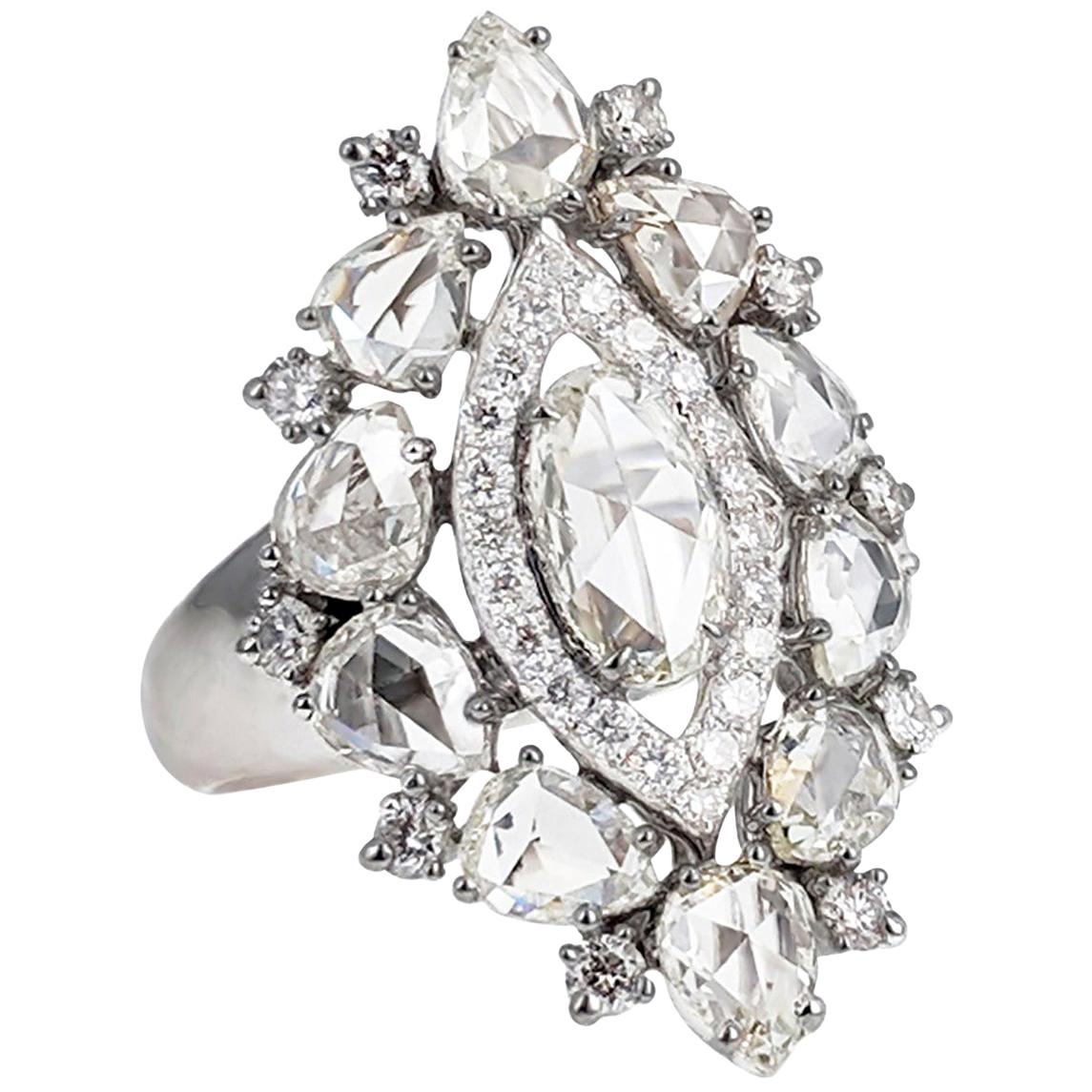 Sutra Rose Cut Diamond White Gold Ring For Sale