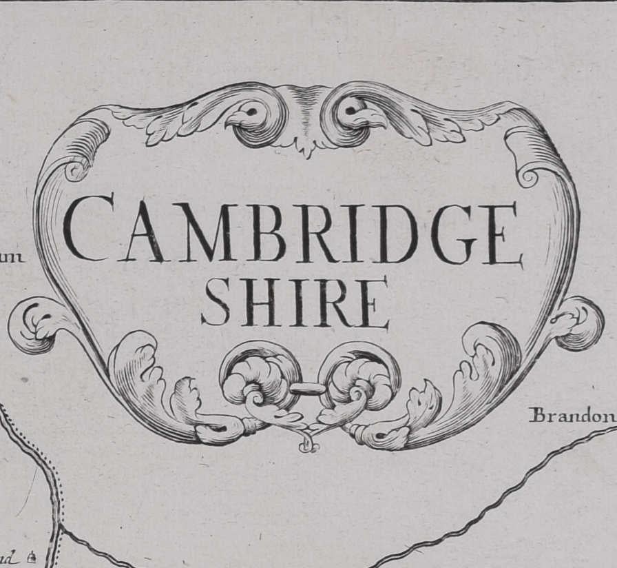 Map of Cambridgeshire, 18th century engraving by Sutton Nicholls - Print by Sutton Nichols