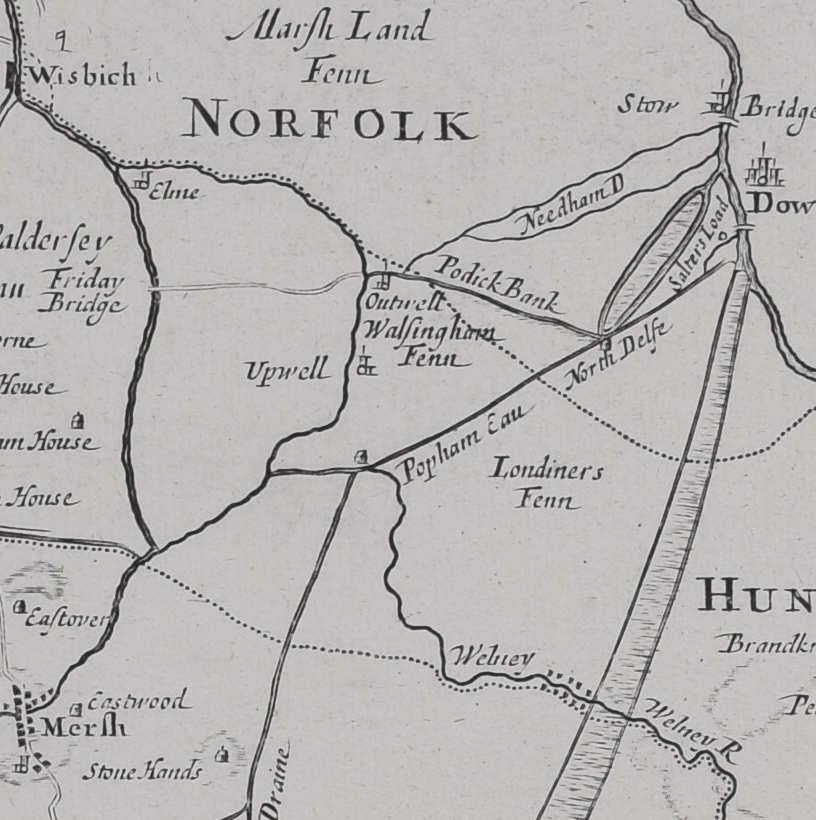 Map of Cambridgeshire, 18th century engraving by Sutton Nicholls - Gray Landscape Print by Sutton Nichols