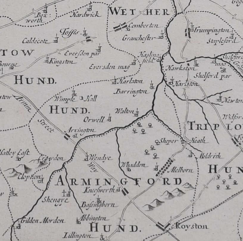 Map of Cambridgeshire, 18th century engraving by Sutton Nicholls For Sale 1