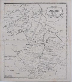 Map of Cambridgeshire, 18th century engraving by Sutton Nicholls