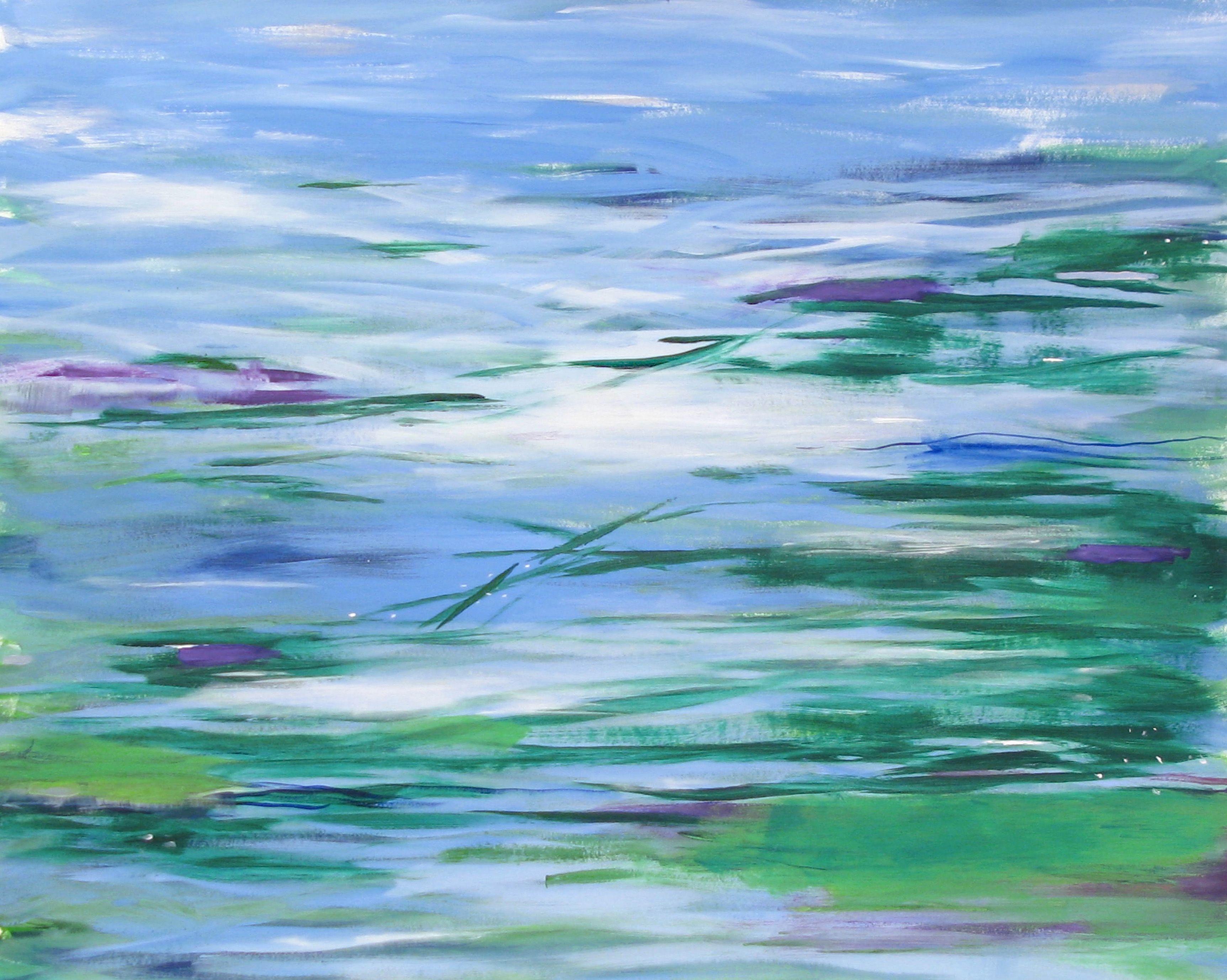 Water Pond - Diamonds.  Acrylic and Mixed Media on High Quality Paper - Large Size.  Frame to your Decor.  Fresh, Tranquil, Harmony / Home or Business.  Professional, Protective varnish to enhance color.       :: Painting :: Contemporary :: This