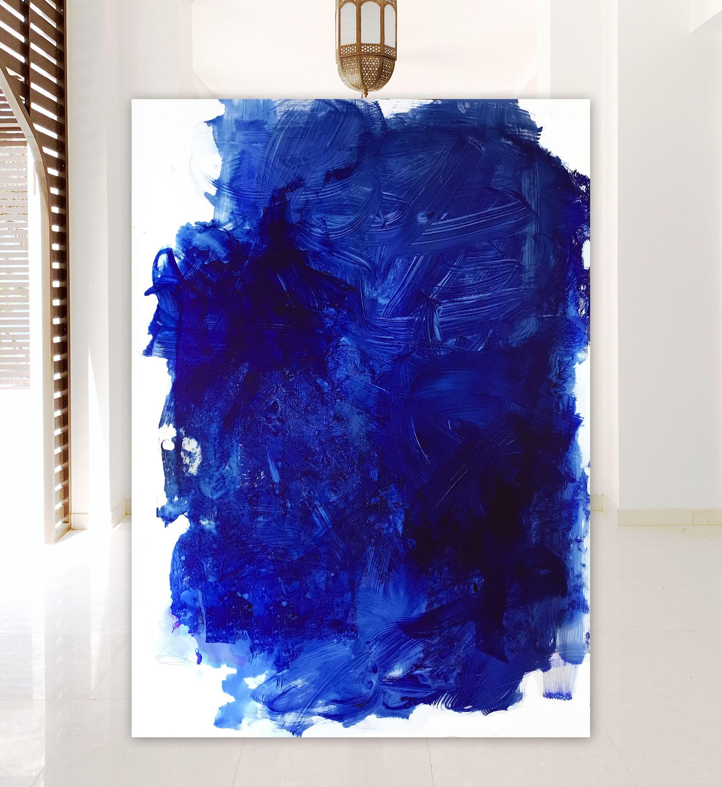 Sapphire Blue Love Letter - On High Quality Archival Yupo Paper / Color Field - Action Painting __ Fresh - Tranquil - Harmony - Striking - Beauty / Hang vertically or horizontally / Frame to your Decor - Mount or Tack as well (works with Yupo) - For