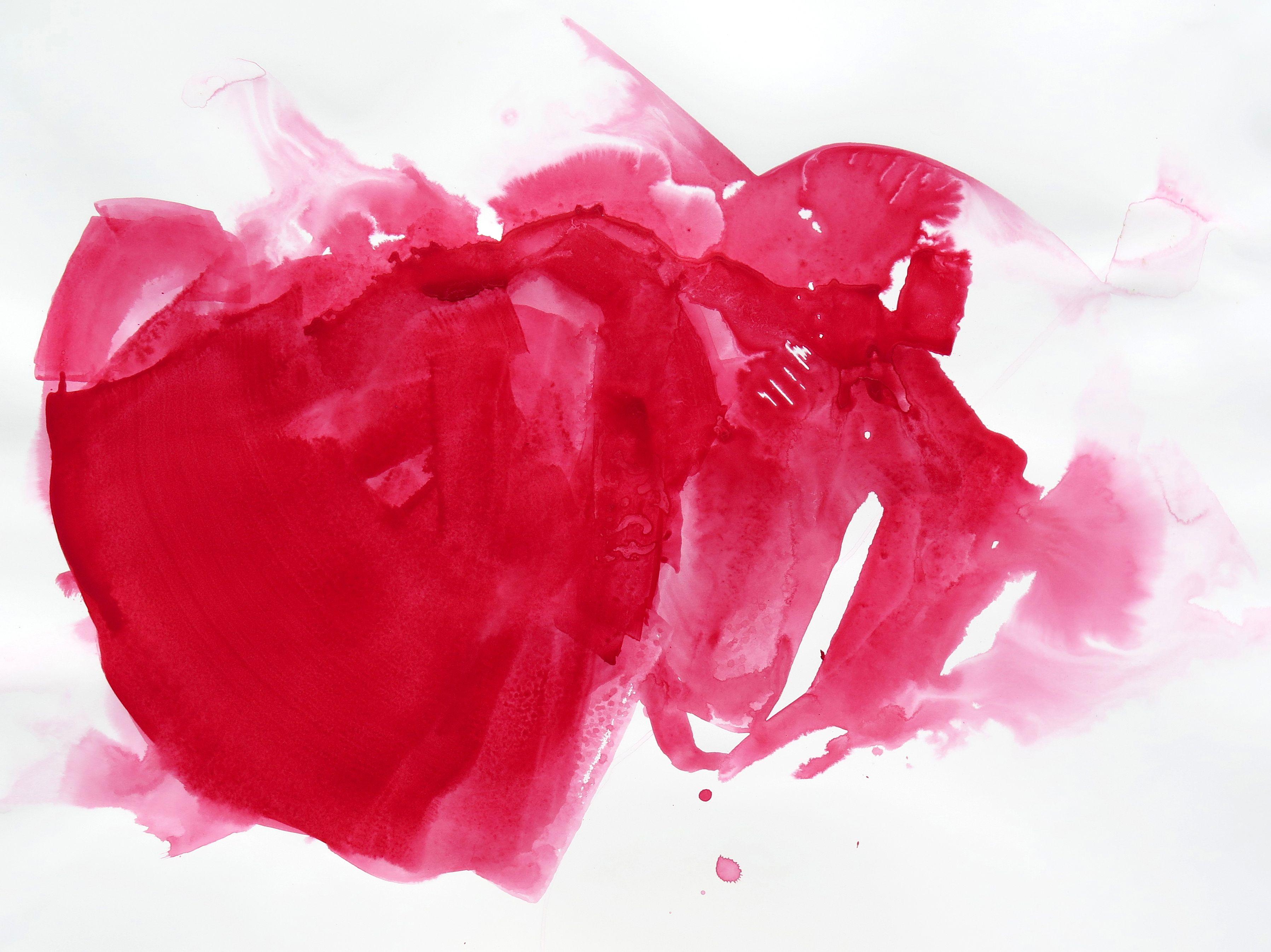 Abstract Painting di Suz Shippey Borski - Bacio con rossetto rosso, Pittura, Acrilico su carta