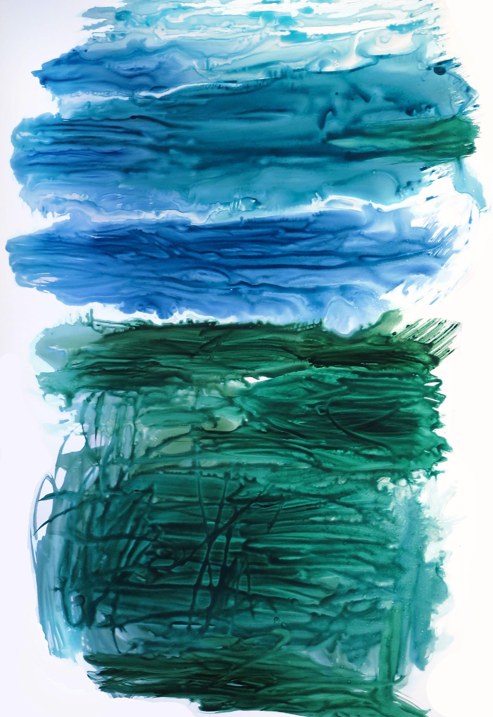 Abstract Painting de Suz Shippey Borski - Sonido de lluvia, Pintura, Acrílico sobre papel