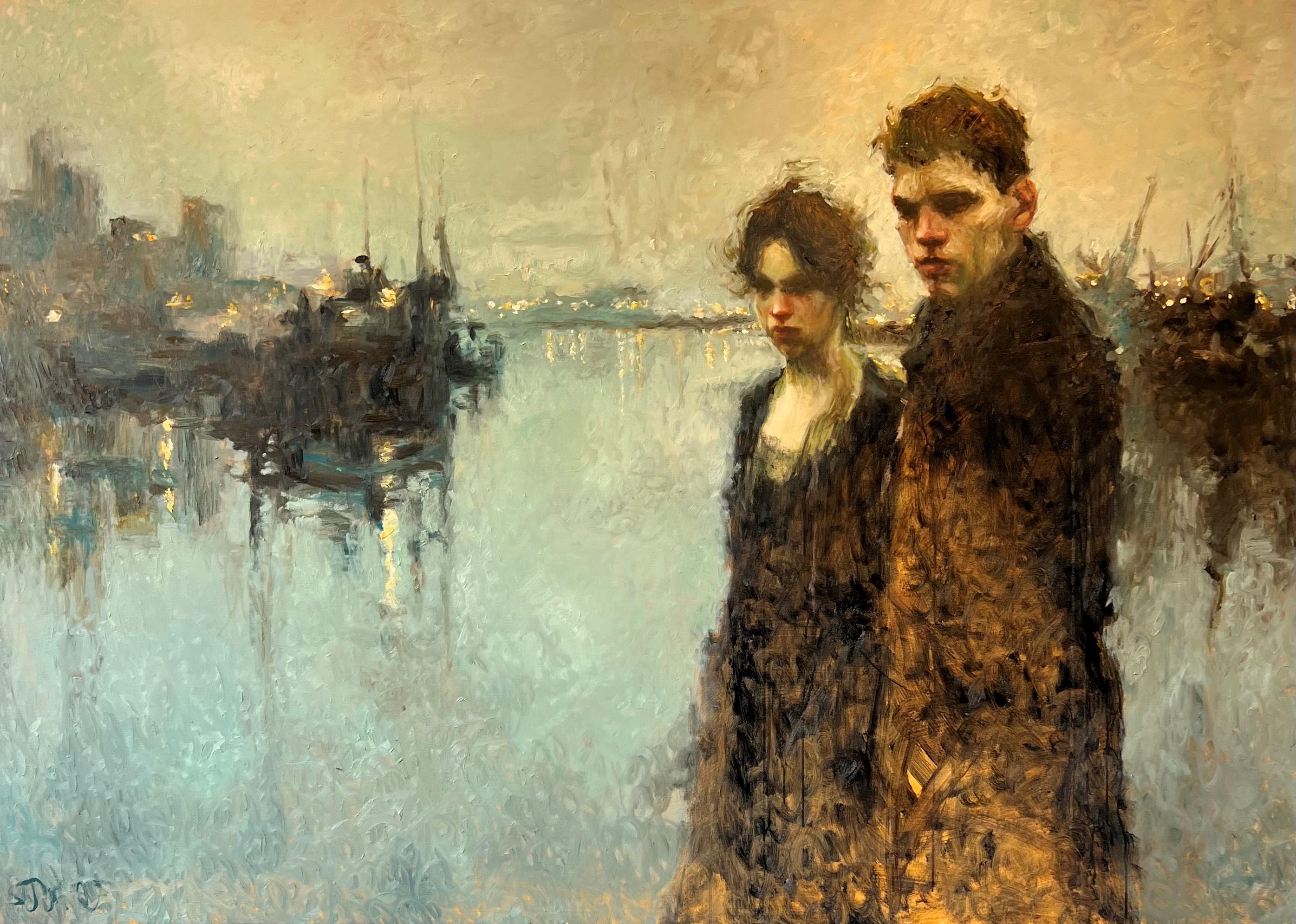 Suzan Schuttelaar Figurative Painting – Before the Moment Breaks Ölgemälde auf Leinwand Romance Harbour Auf Lager