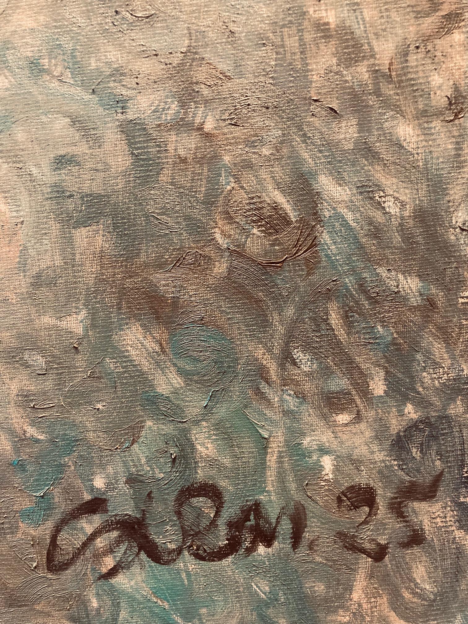 Zwischen Stille und Berührung Ölgemälde auf Leinen Leinwand Contemporary Auf Lager – Painting von Suzan Schuttelaar