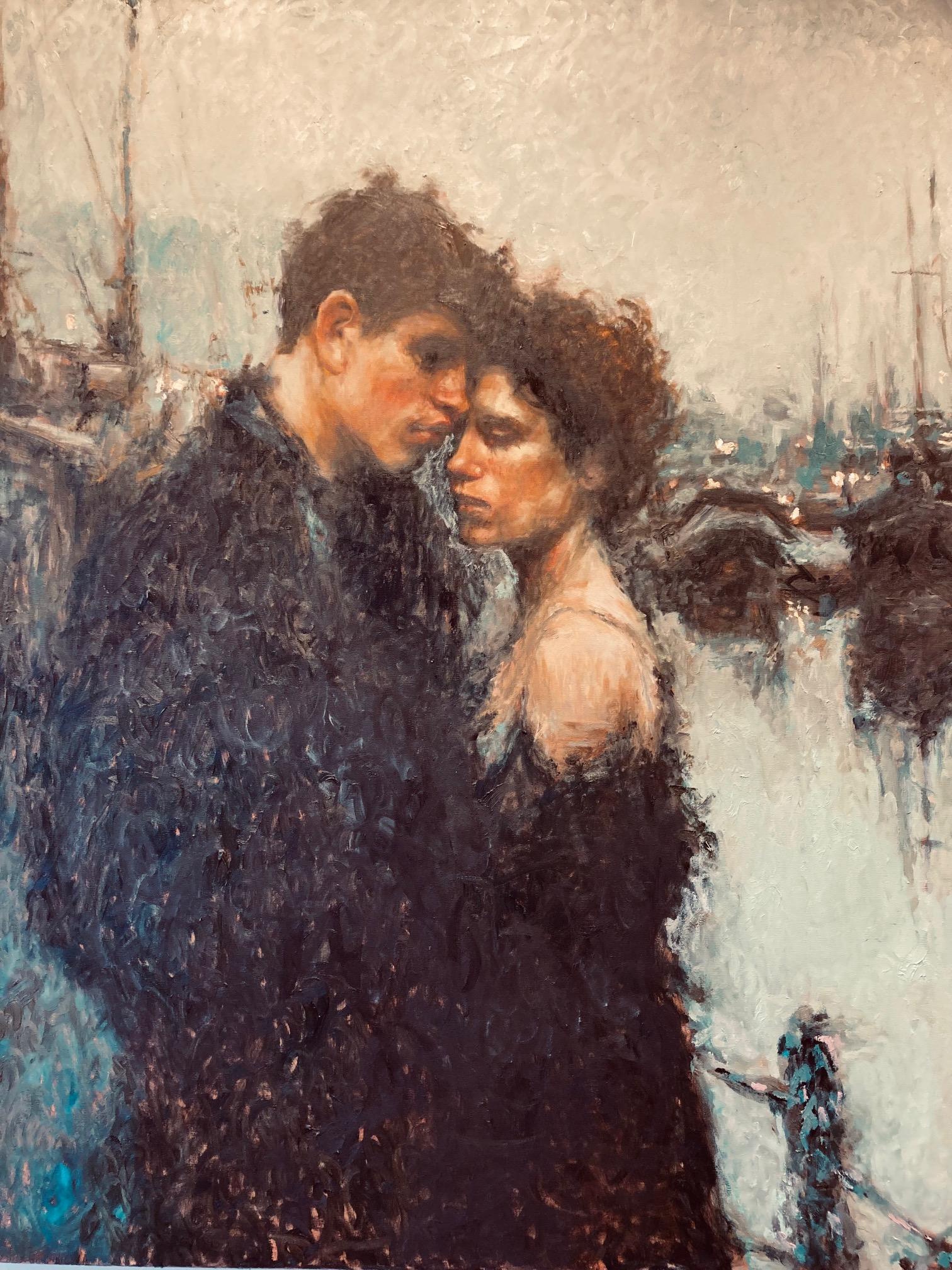 Zwischen Stille und Berührung Ölgemälde auf Leinen Leinwand Contemporary Auf Lager im Angebot 2