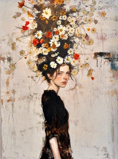 Puela Florum III: Retrato de una niña de las flores, pintura al óleo sobre lienzo. Disponible