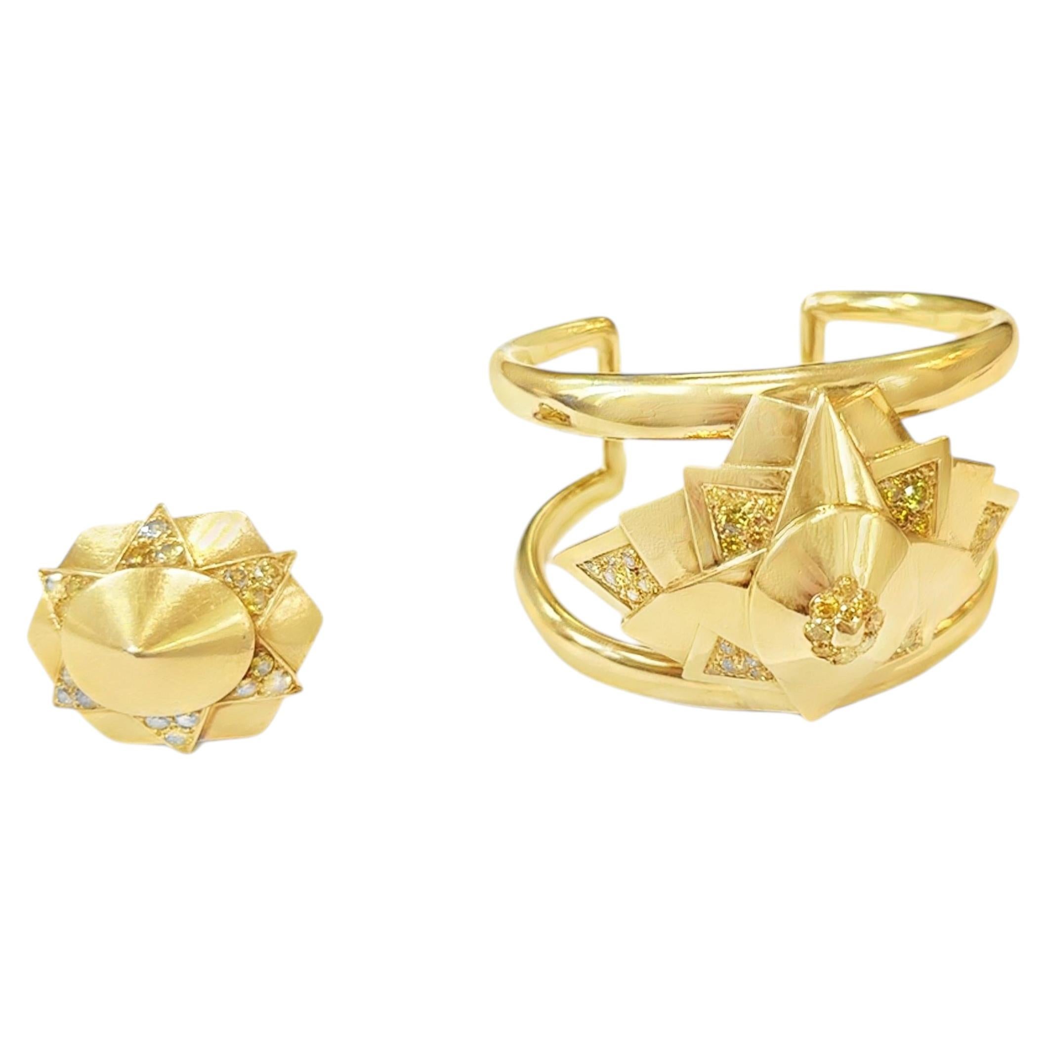 Conjunto de Suzane Bellperon en oro amarillo de 18 quilates y diamantes amarillos en venta