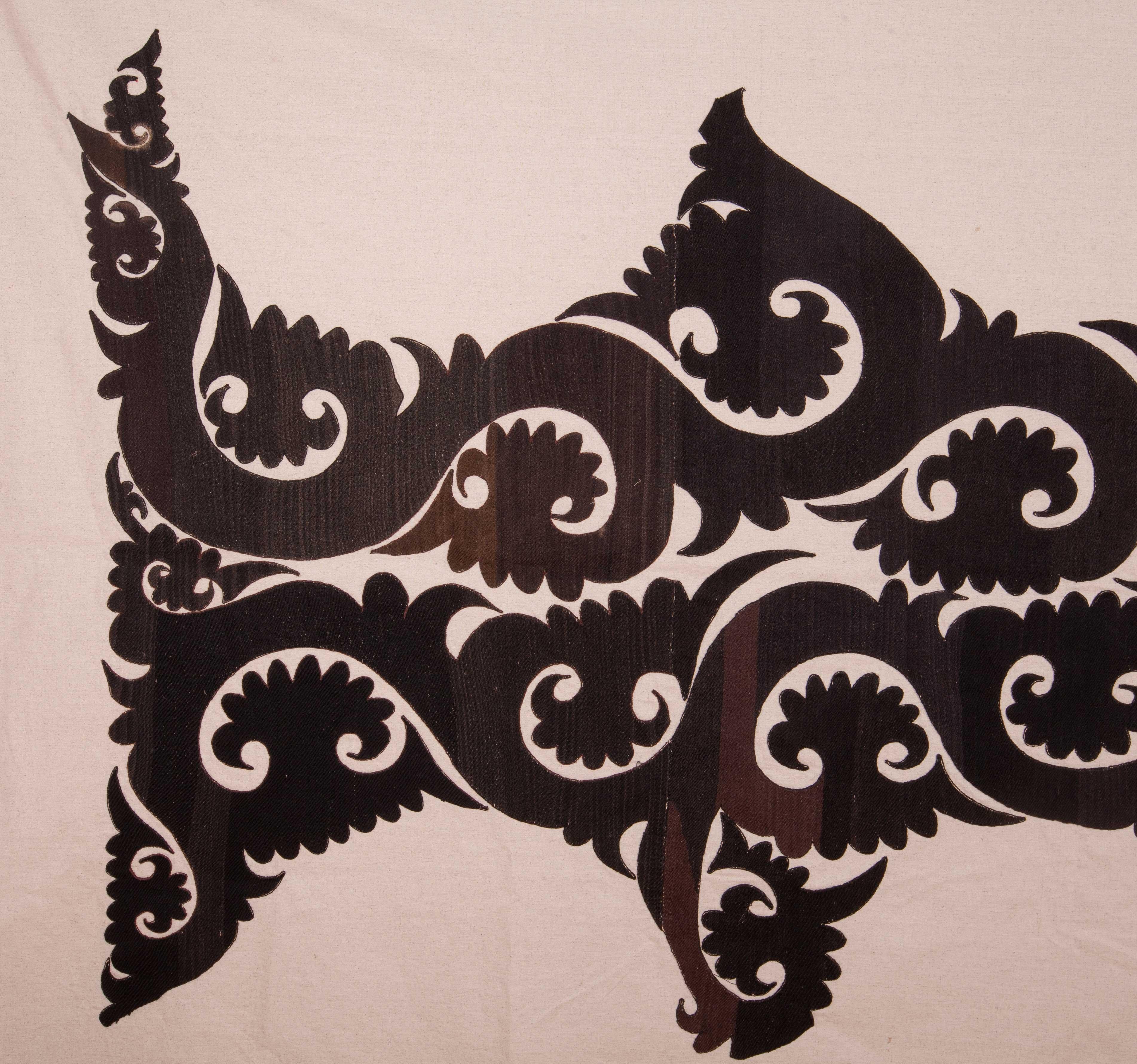 Uzbek Suzani Applique Panel Made from Cutout of an Early 20th Century Suzani For Sale