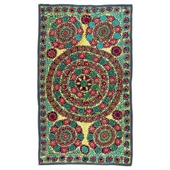 Suzani Bed Cover, Hand Embroidered Wall Hanging, Needlework Tapestry Vintage Suzani Bed Cover, Hand Embroidered Wall Hanging, Needlework Tapestry