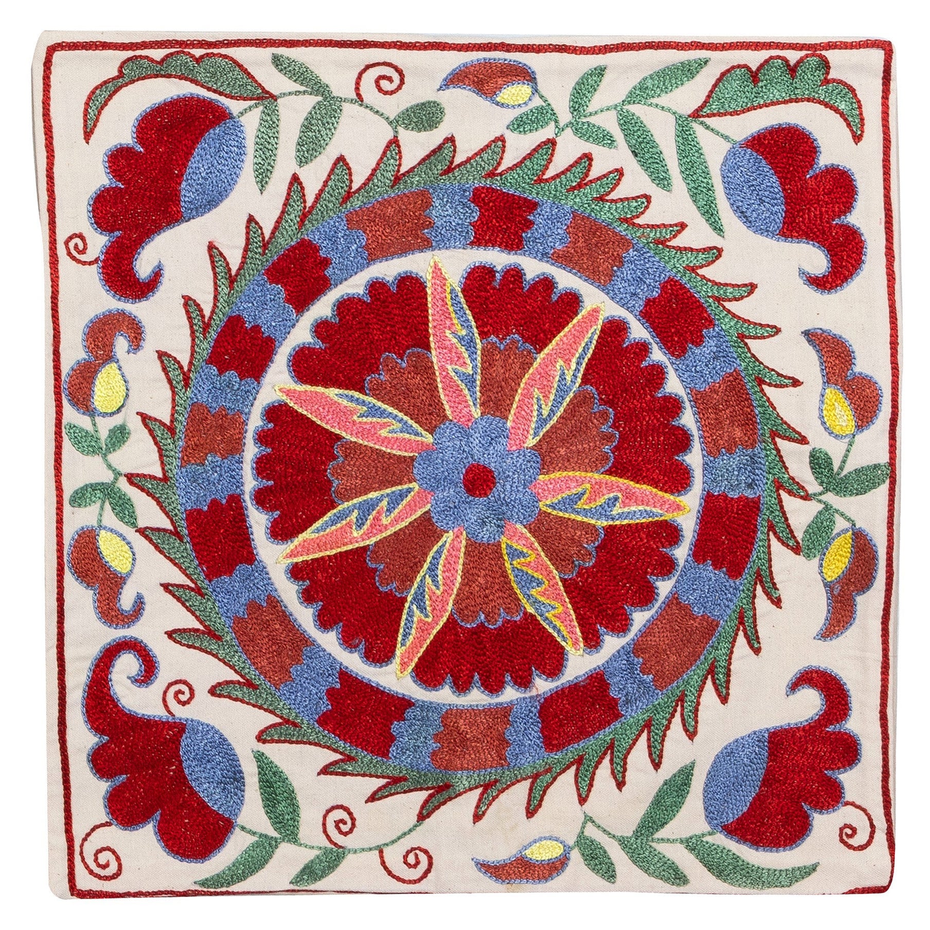 Copricuscino in pizzo colorato Suzani, copricuscino ricamato a mano. 16 "x17"