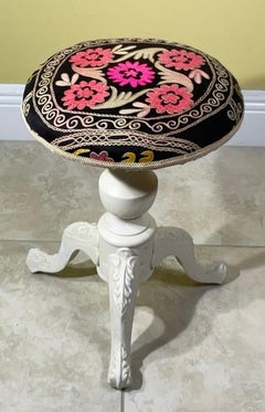 Suzani Embroidered Cast-Iron Stool - Unique Boho Accent Piece