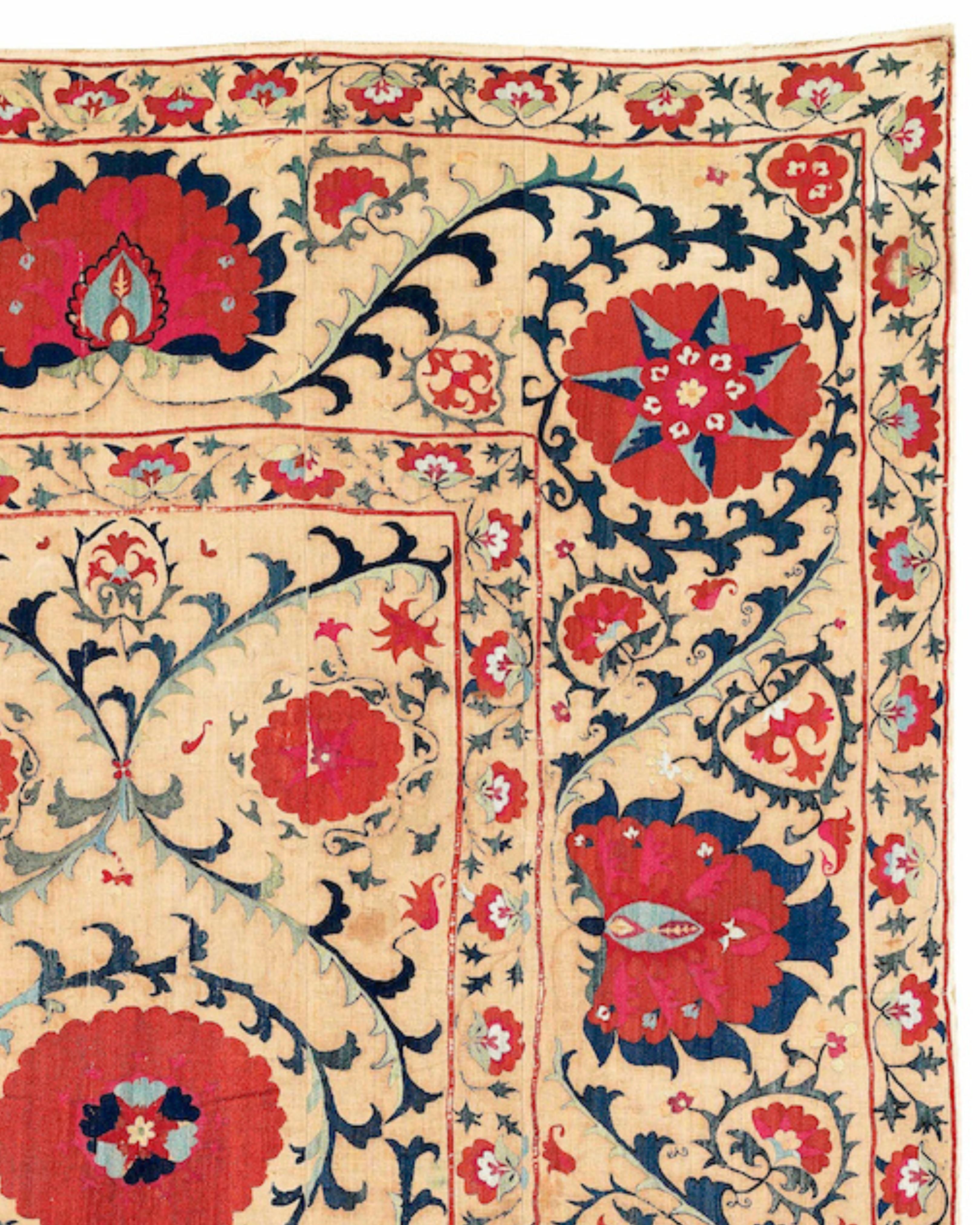 18th Century and Earlier Antique Uzbek Suzani Embroidery Rug, c. 1800 For Sale