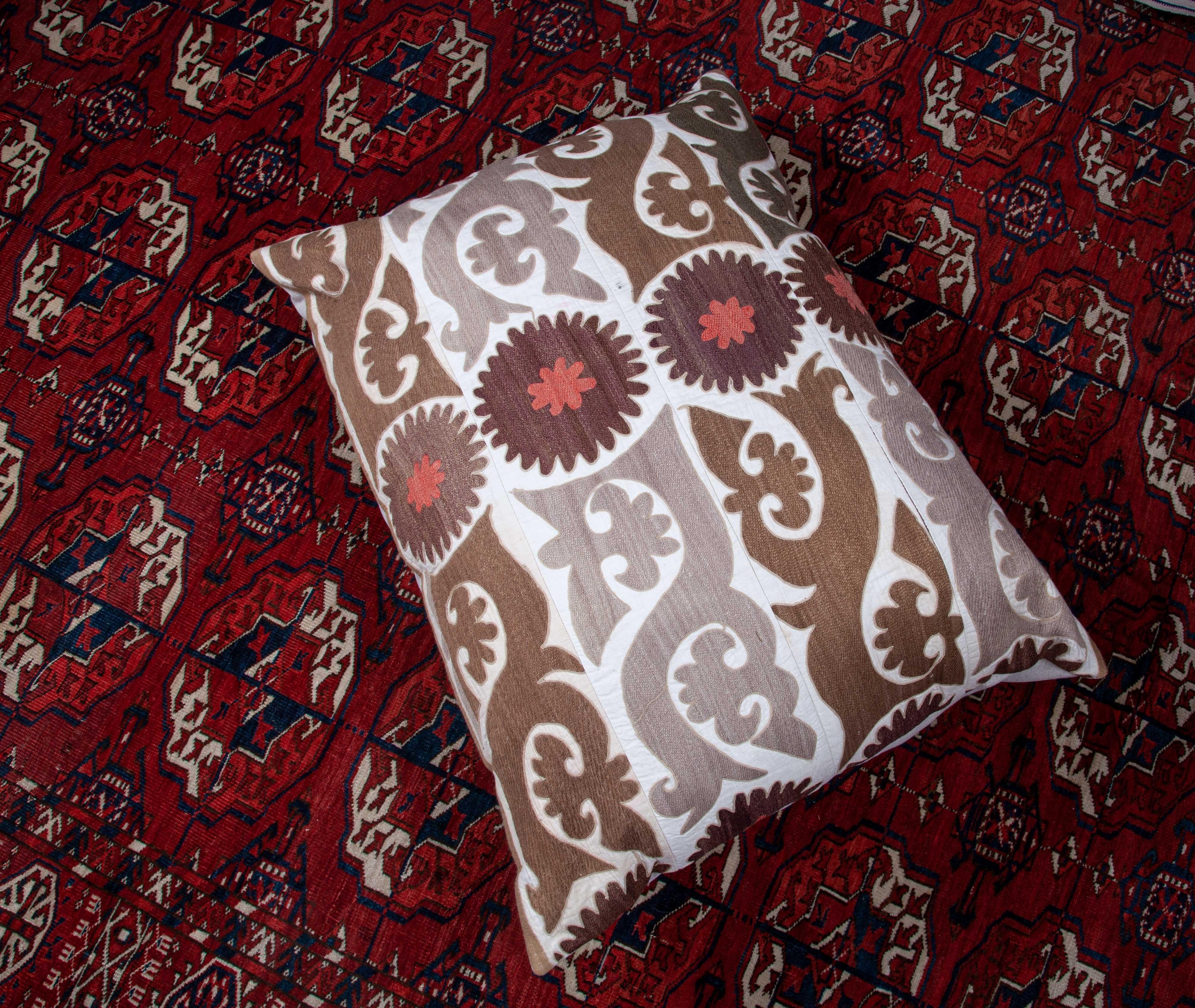 Silk Suzani Floor Cushion Made from an Early 20th Century Uzbek Suzani