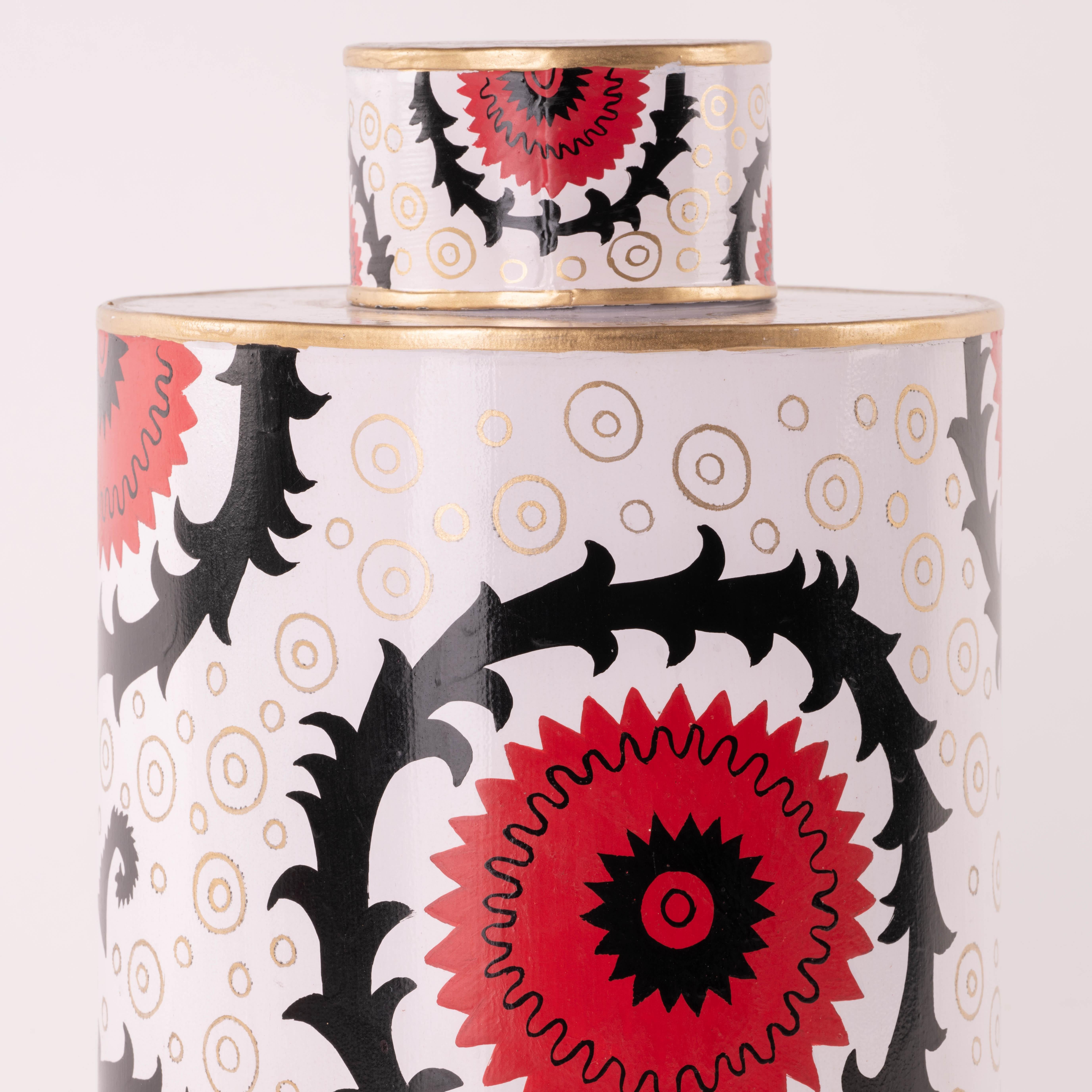 Modern Suzani Hand-Painted Iron Vase For Sale
