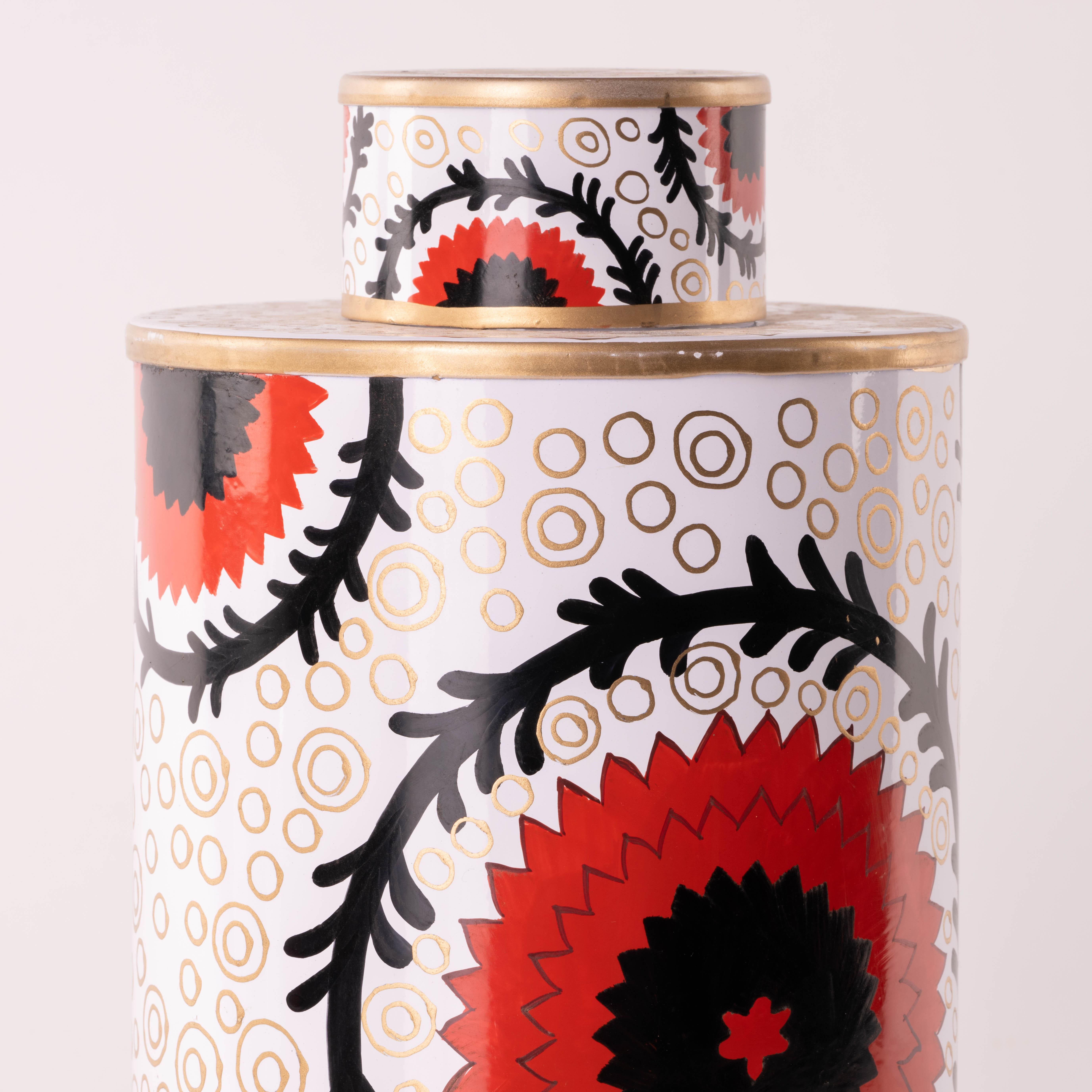 Indian Suzani Hand-Painted Iron Vase For Sale