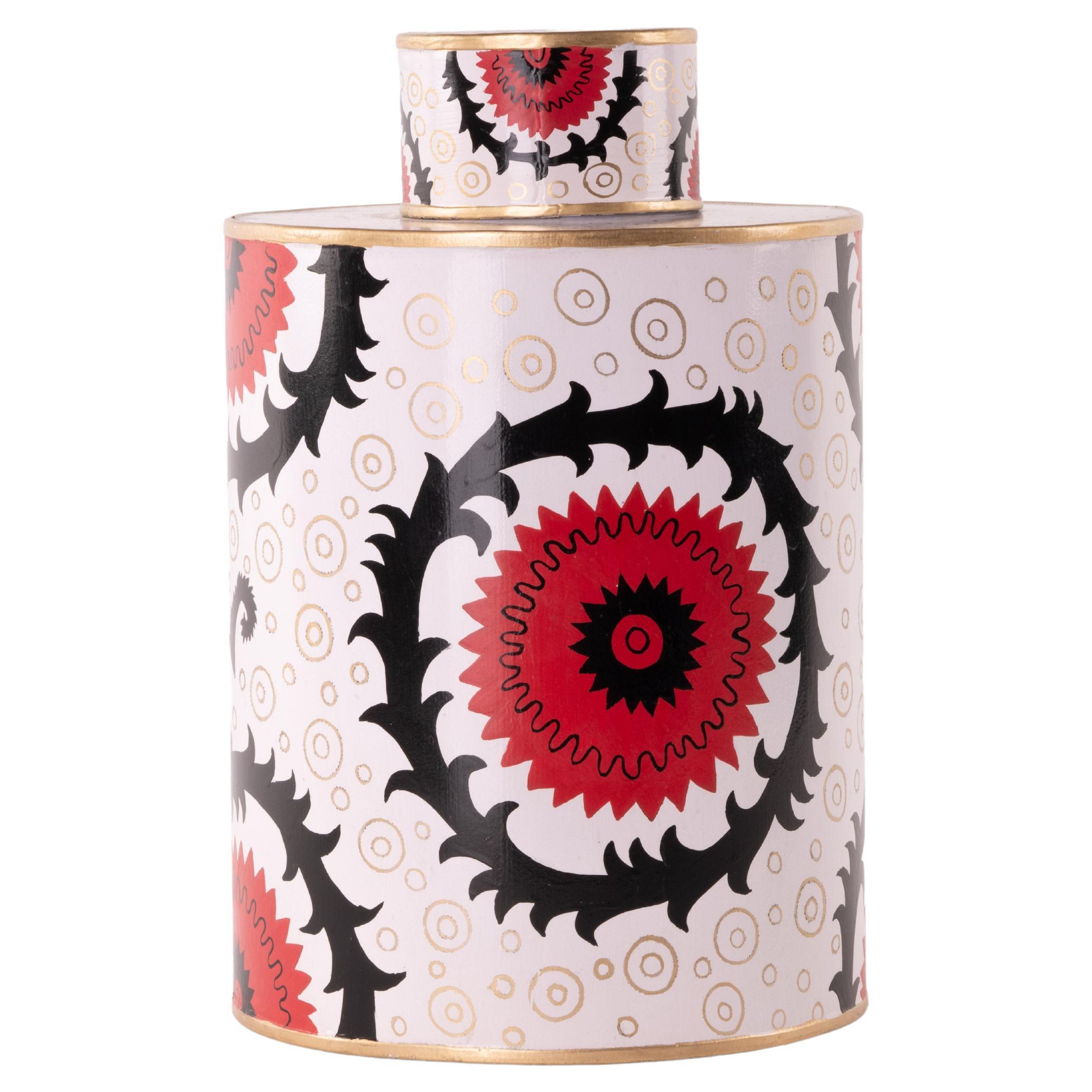 Suzani Hand-Painted Iron Vase For Sale