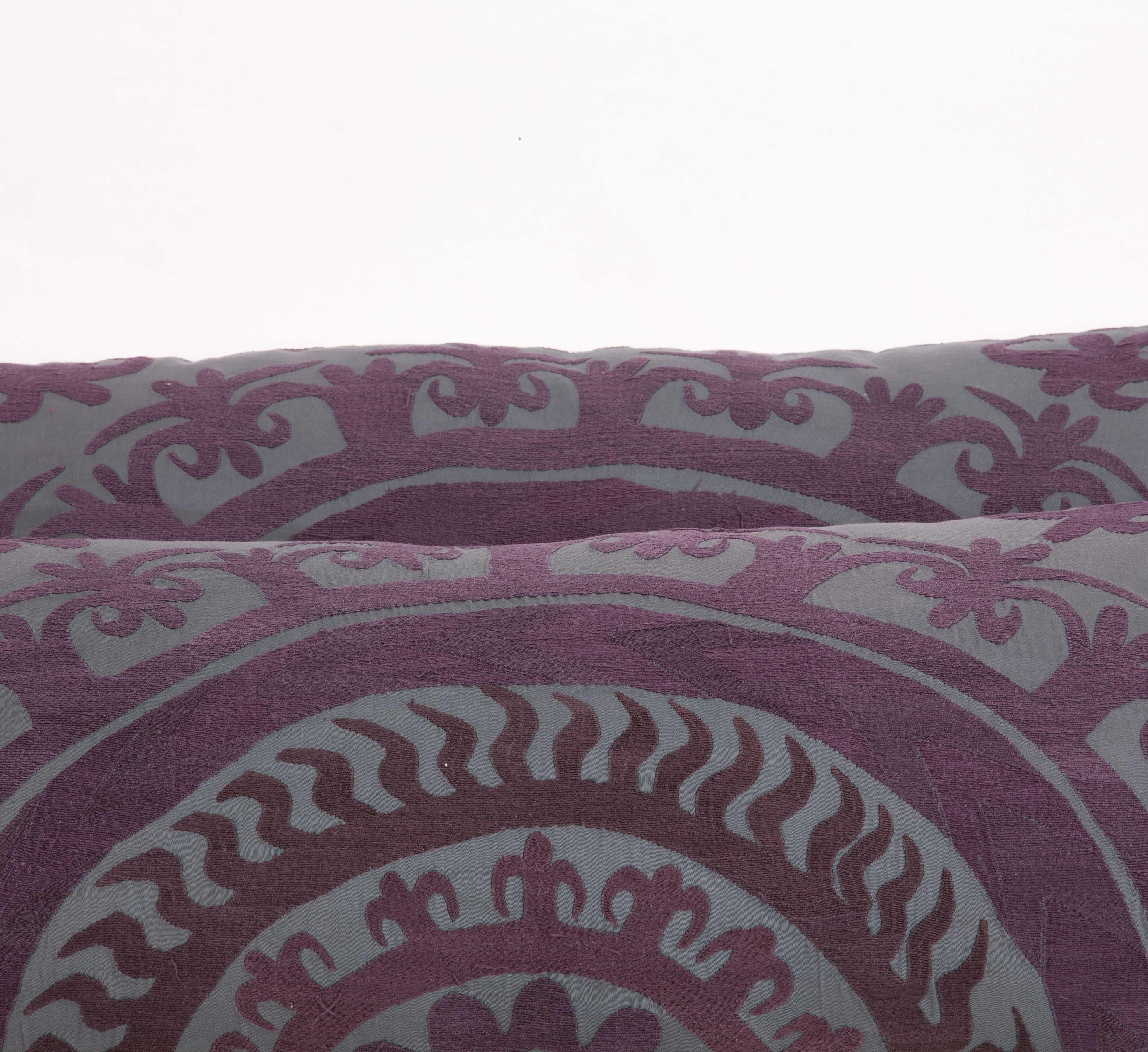 Cotton Suzani Lumbar Pillow Cases Fashioned from a Vintage Over Dyed Suzani For Sale