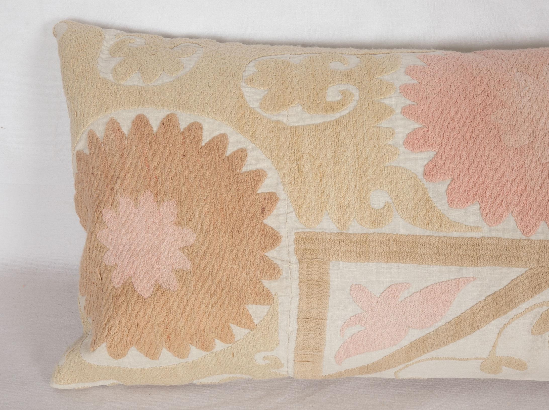 Embroidered Suzani Lumbar Pillow Case Fashioned from a Mid-20th Century Uzbek Suzani For Sale